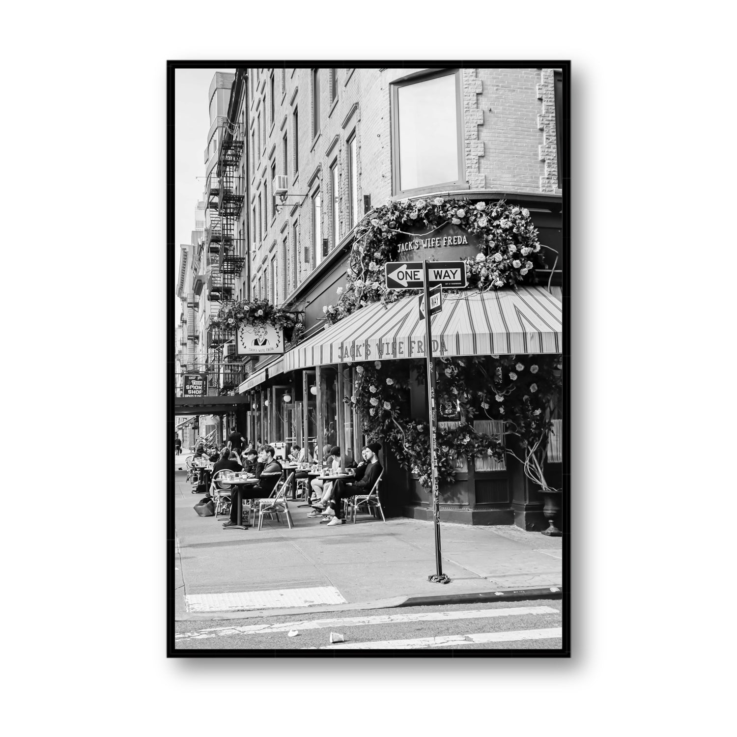 Freda's Feast New York NYC Black & White wall art Statement fine art canvas in black float frame