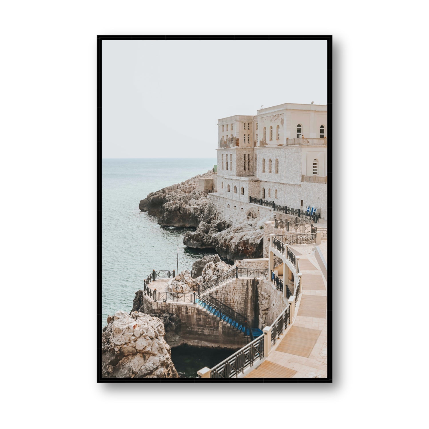 Santa Cesarea Puglia Italian coastal wall art Statement fine art canvas in black float frame