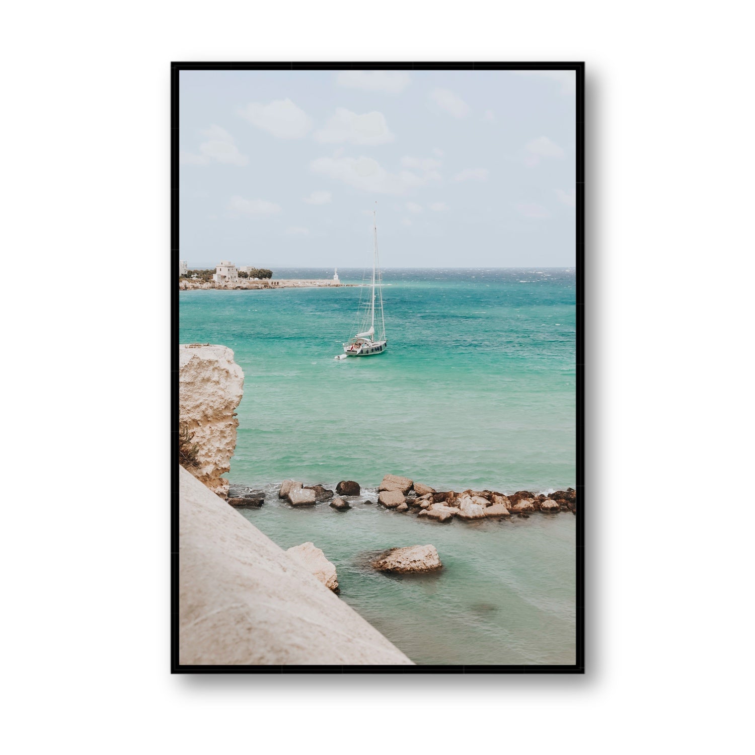 Seafarer's Dream Puglia Seafarer’s Dream coastal wall art Statement fine art canvas in black float frame