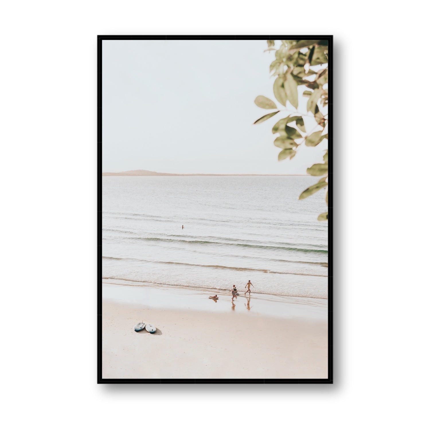 Walking On Sunshine fine art print, Noosa, Australia, coastal scenes artwork, Statement, Black Float Frame, Fine Art Canvas