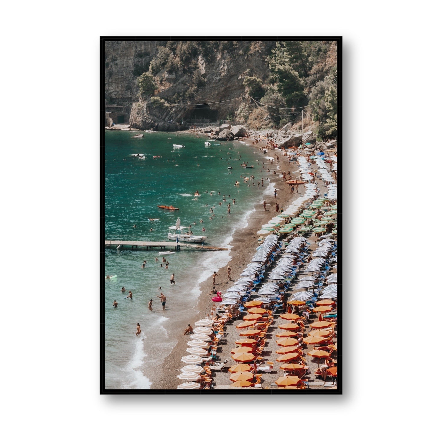 Ocean's Playground Positano decor wall art Statement fine art canvas in black float frame