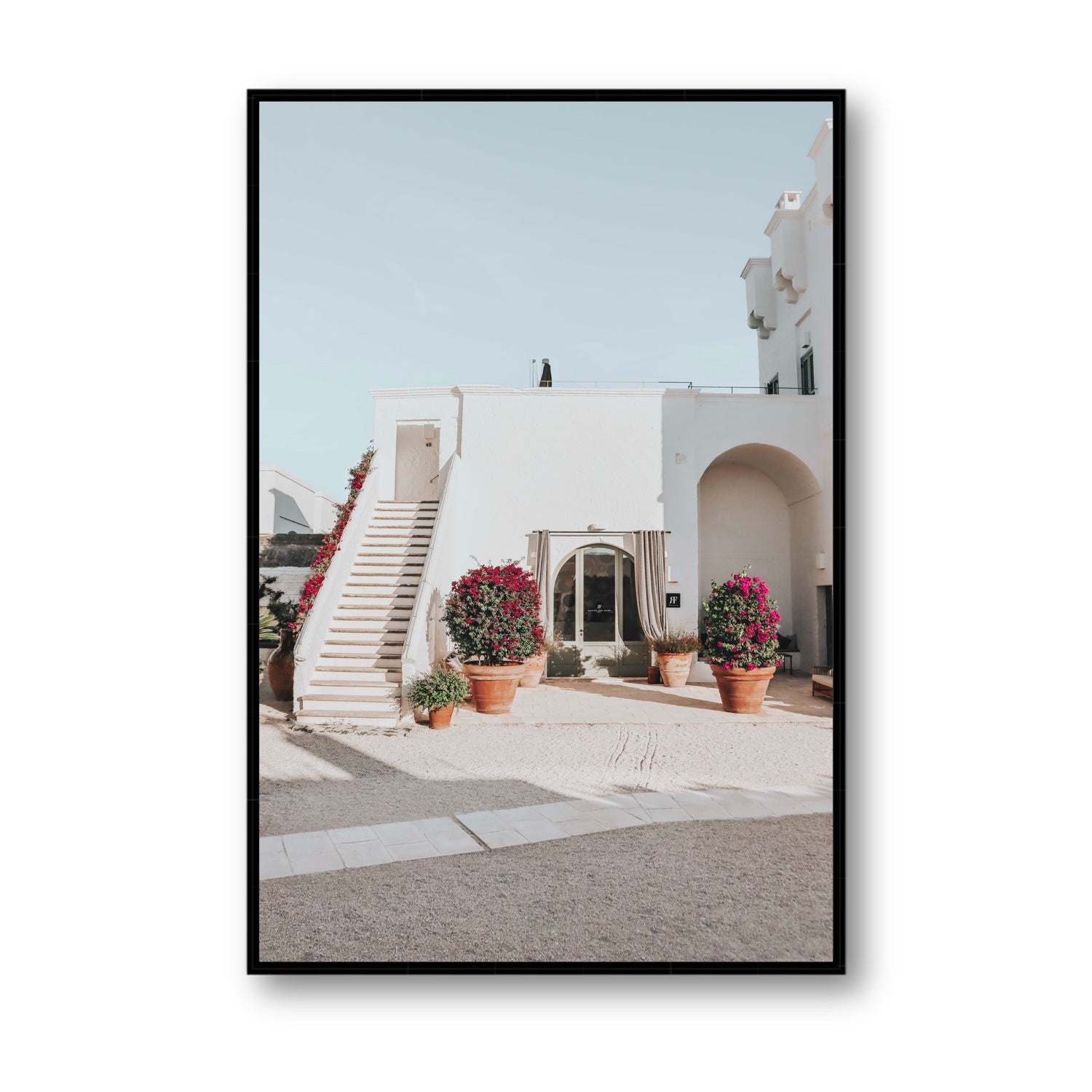 Scala Fiorita Puglia Mediterranean wall art Statement fine art canvas in black float frame