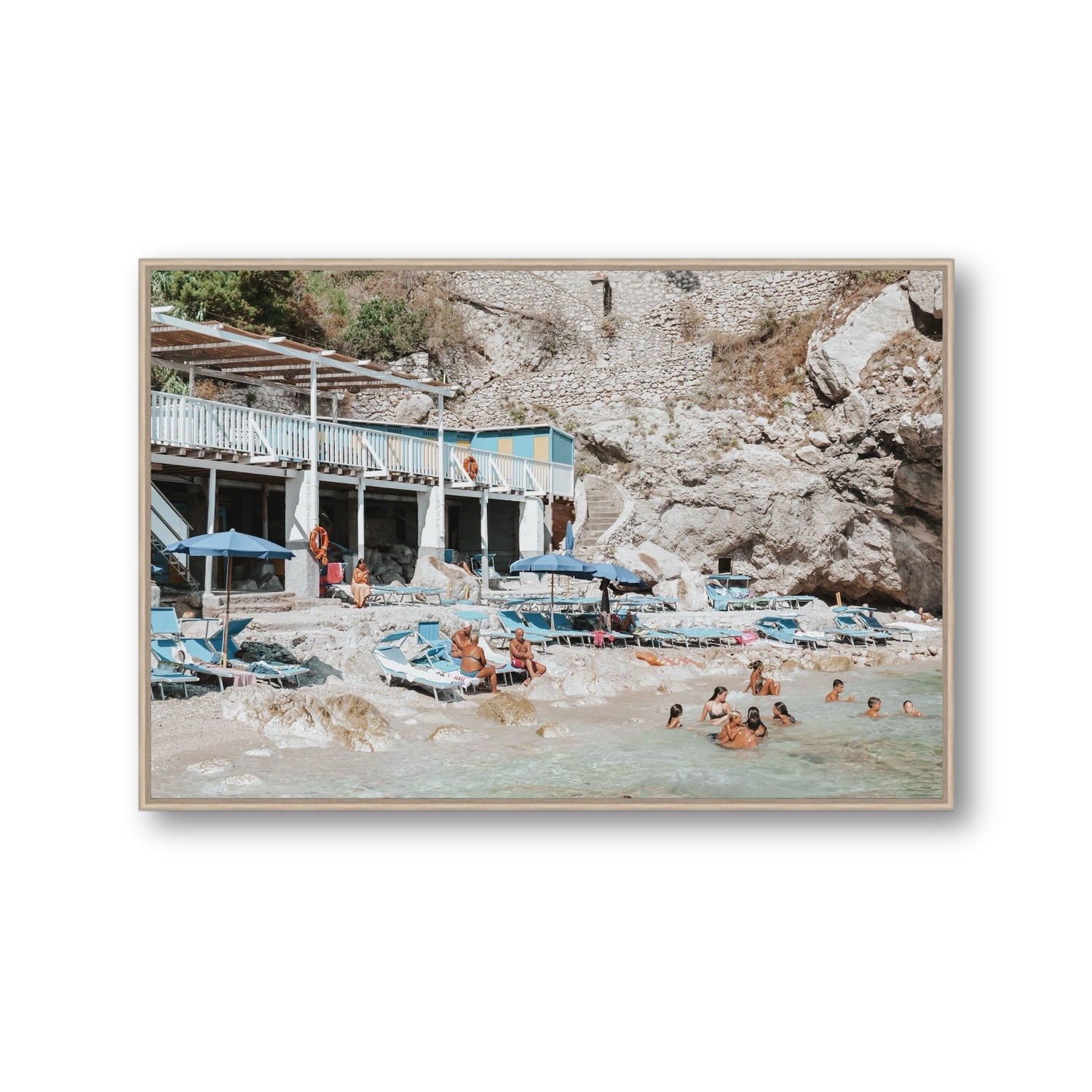 Beachside Bronze fine art print, Capri, Italy, Gallery, Natural Oak Float Frame, Fine Art Canvas