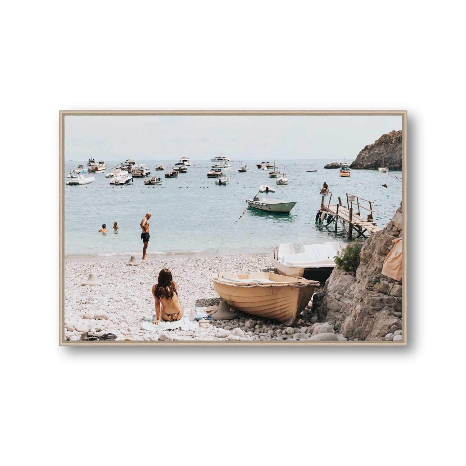 L'Osservatore Nerano wall art Gallery fine art canvas in natural oak float frame