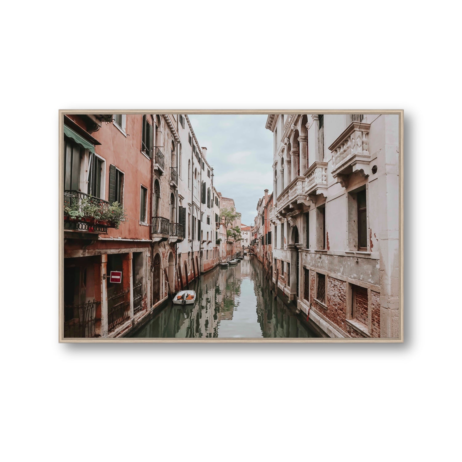 The Floating City Venice Canal Italian decor wall art Gallery fine art canvas in natural oak float frame