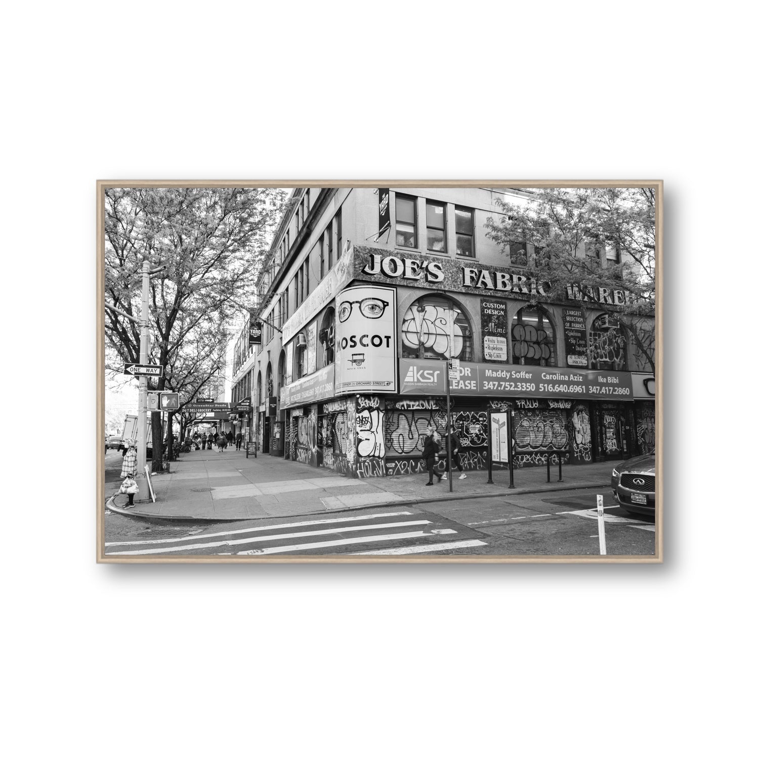 Wall Poetry New York NYC Black & White wall art Gallery fine art canvas in natural oak float frame