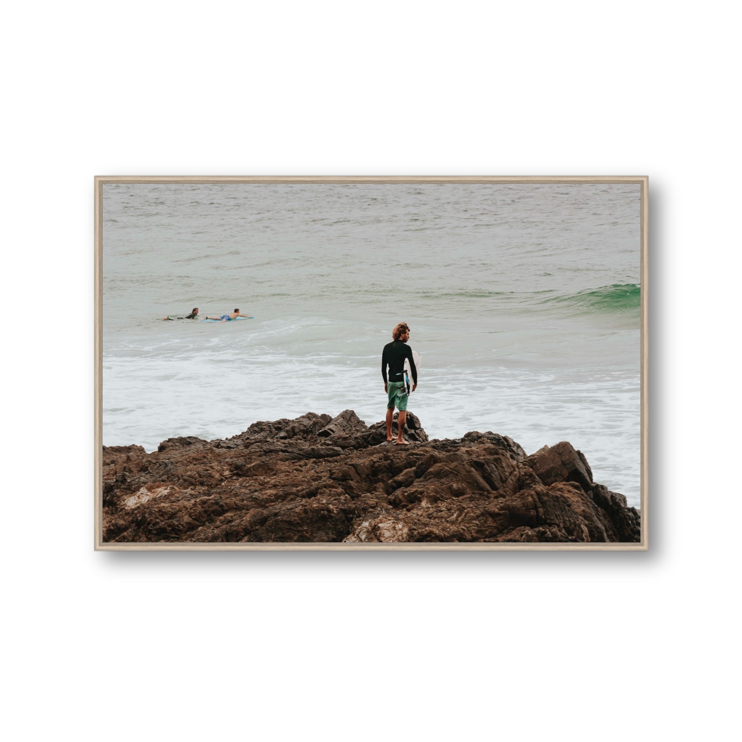 Let The Sea Set You Free Byron Bay Surf wall art Gallery fine art canvas in natural oak float frame