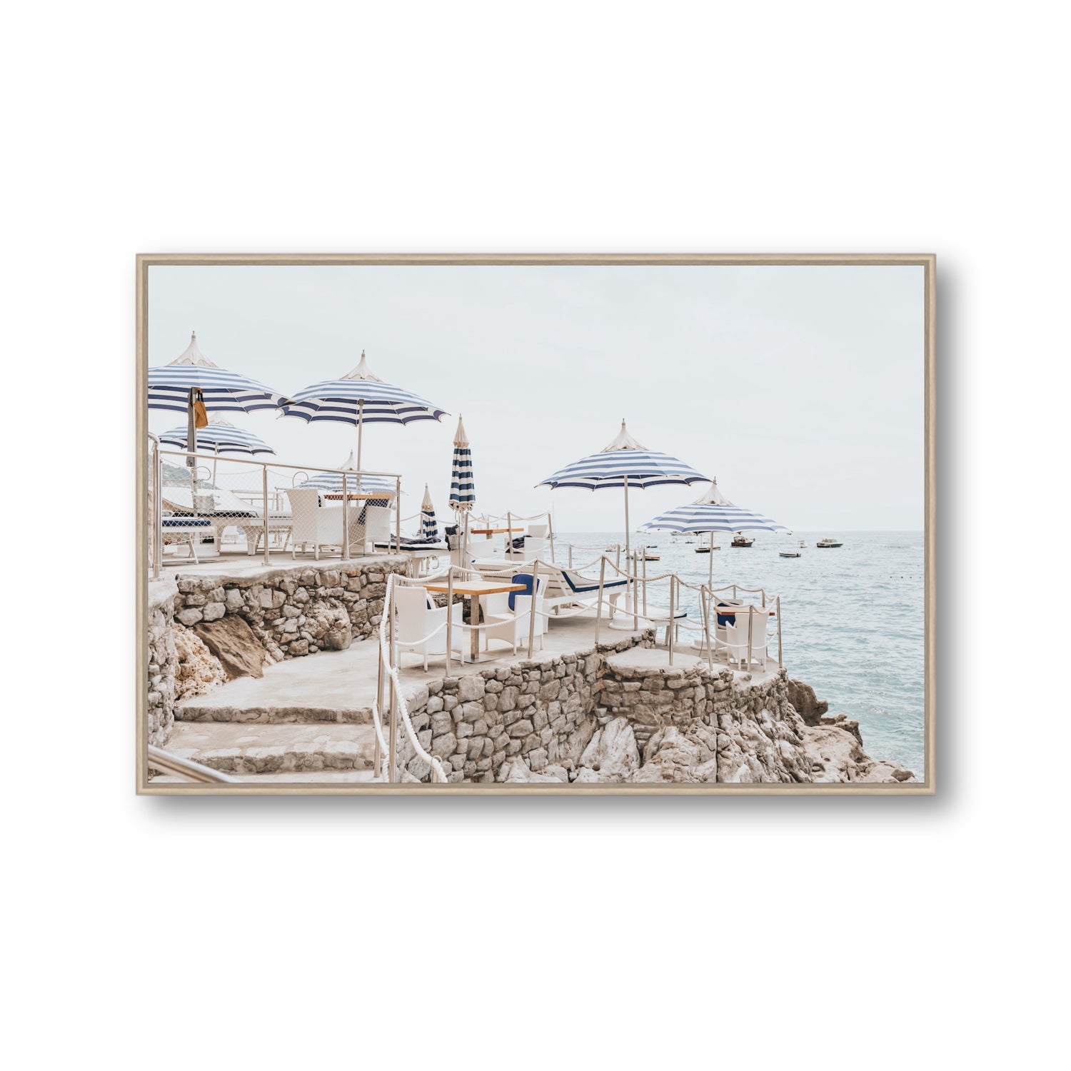 Ombrelloni fine art print, Positano, Italy, Gallery, Natural Oak Float Frame, Fine Art Canvas