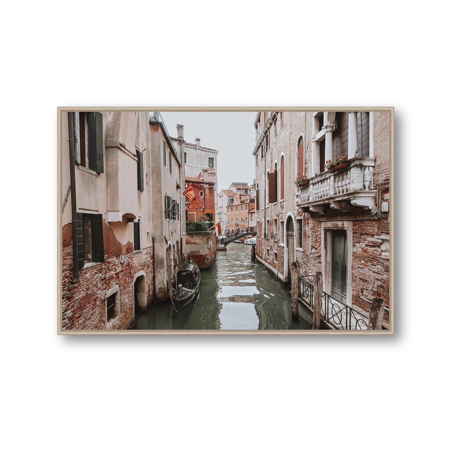 Venetian Gothic Venice Canal Italian wall art Gallery fine art canvas in natural oak float frame