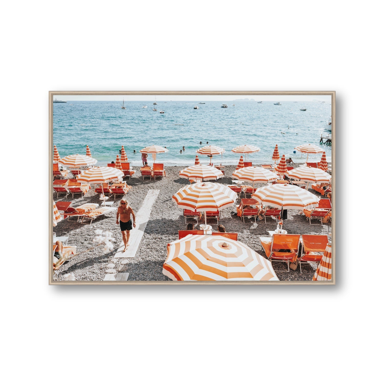 Shoreline Strut Positano wall art Gallery fine art canvas in natural oak float frame