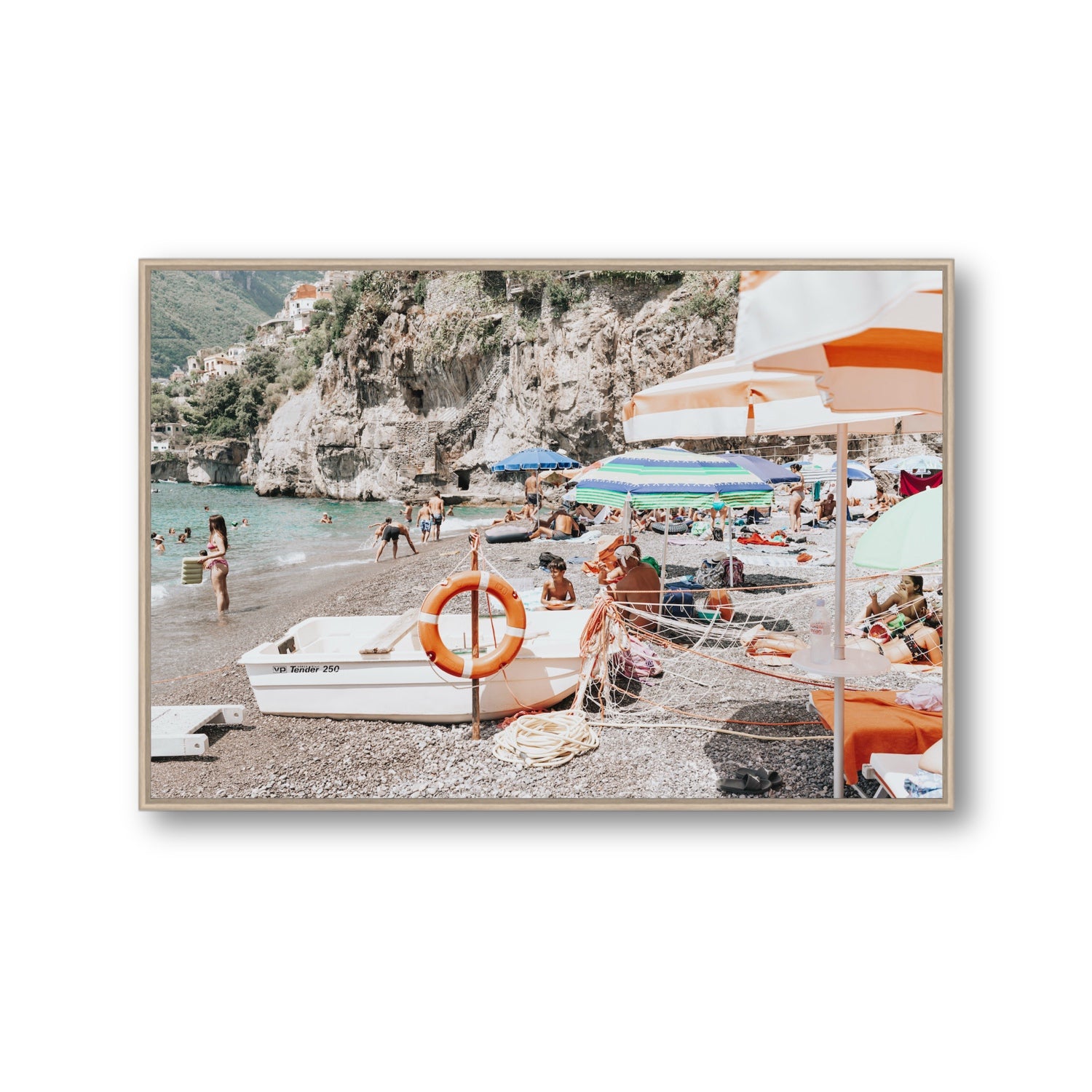 Bellezza By The Bay fine art print, Positano, Italy, Gallery, Natural Oak Float Frame, Fine Art Canvas