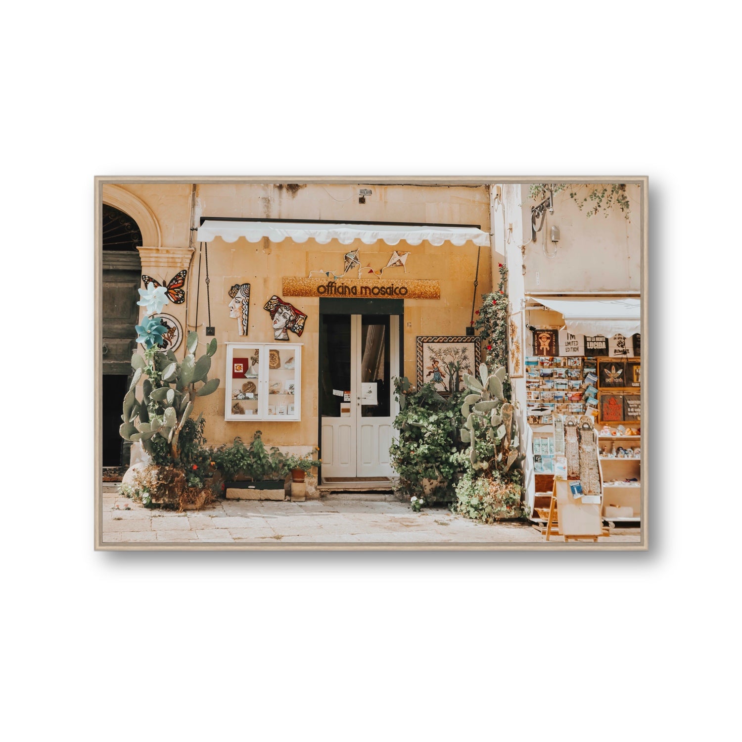 Mosaic Workshop Puglia Italian wall art Gallery fine art canvas in natural oak float frame