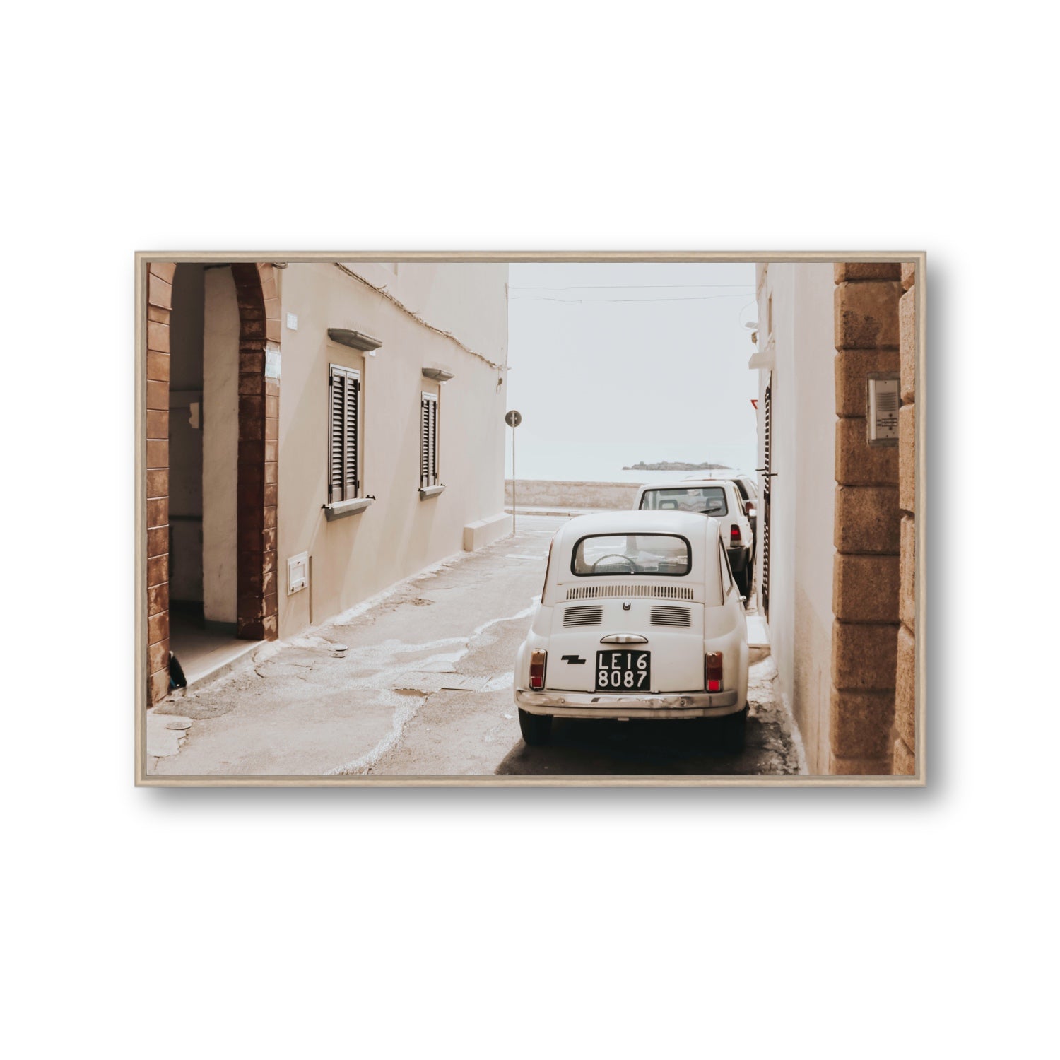 Bambini Lane Puglia Italian wall art Gallery fine art canvas in natural oak float frame
