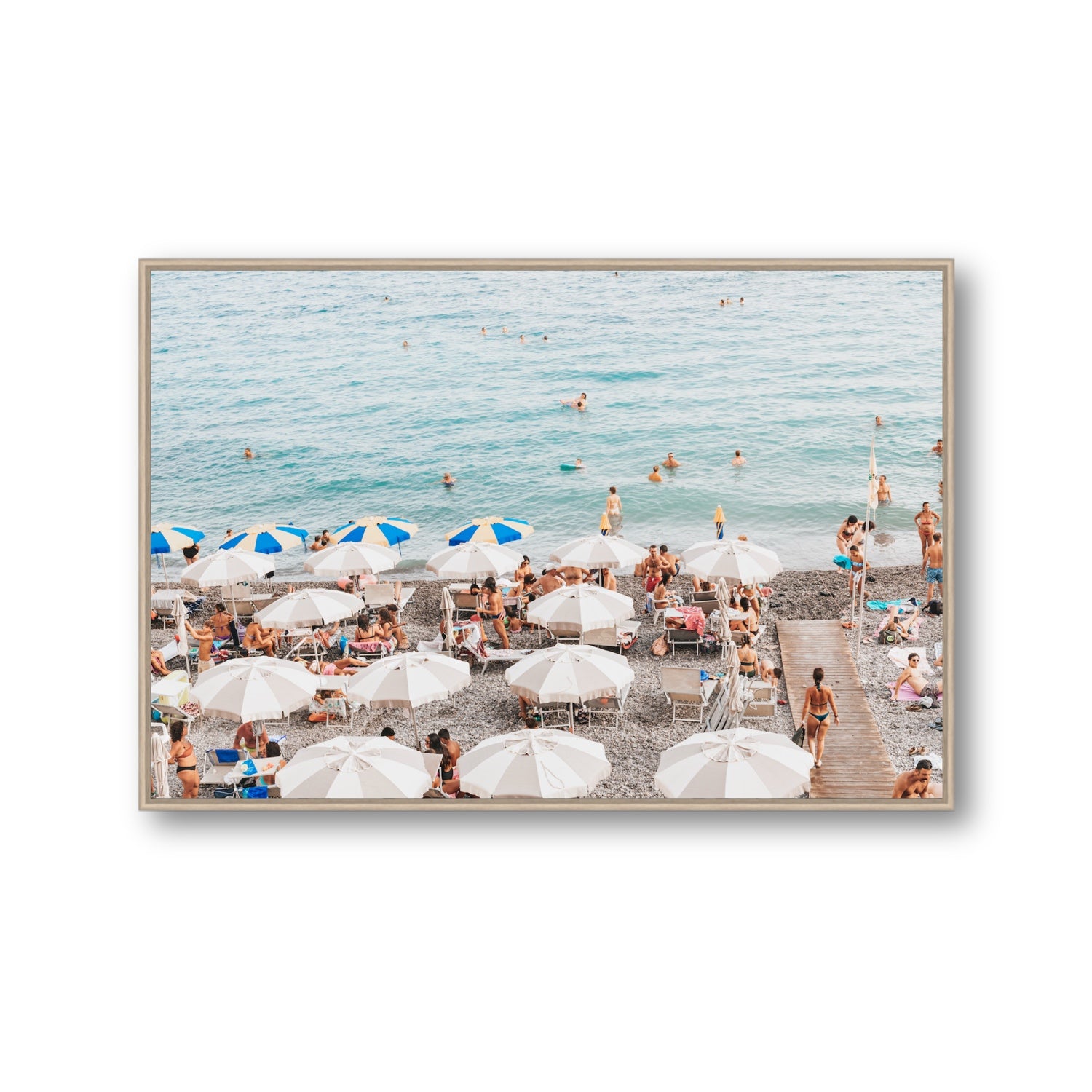 Dreamscape Amalfi Italian beach wall art Gallery fine art canvas in natural oak float frame
