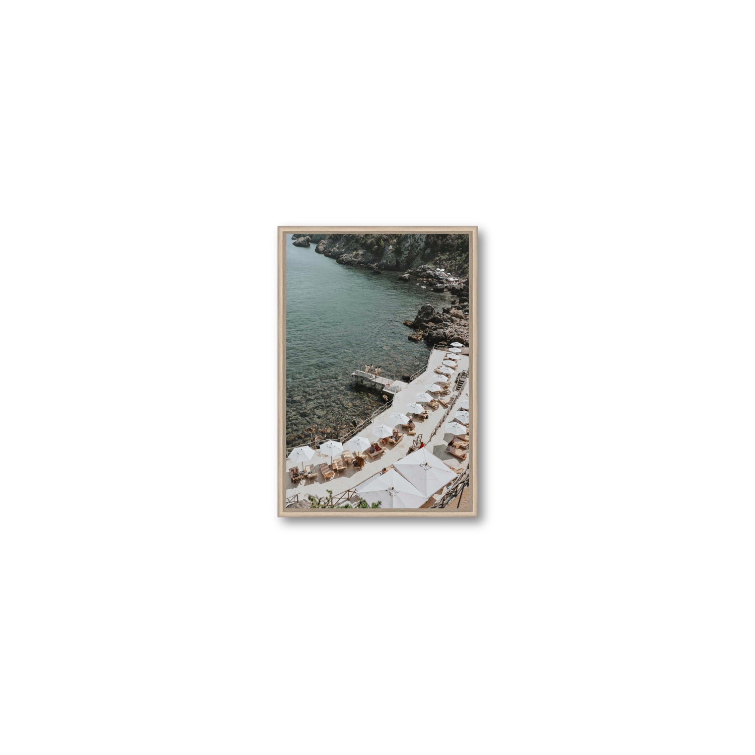 Pier Perspectives Tuscany coastal Italian wall art Small fine art canvas in natural oak float frame
