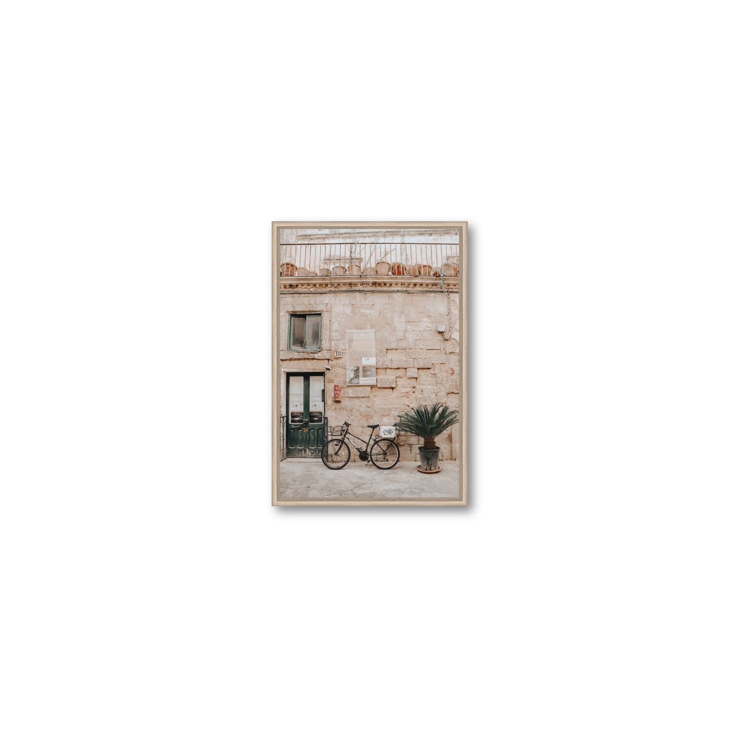 Golden Facades Puglia Lecce Italian wall art Small fine art canvas in natural oak float frame
