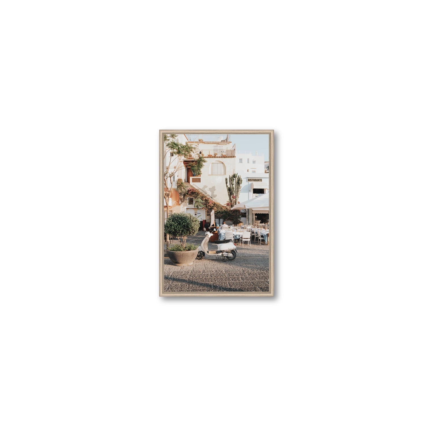 Ristorante Ischia Italian Mediterranean decor wall art Small fine art canvas in natural oak float frame
