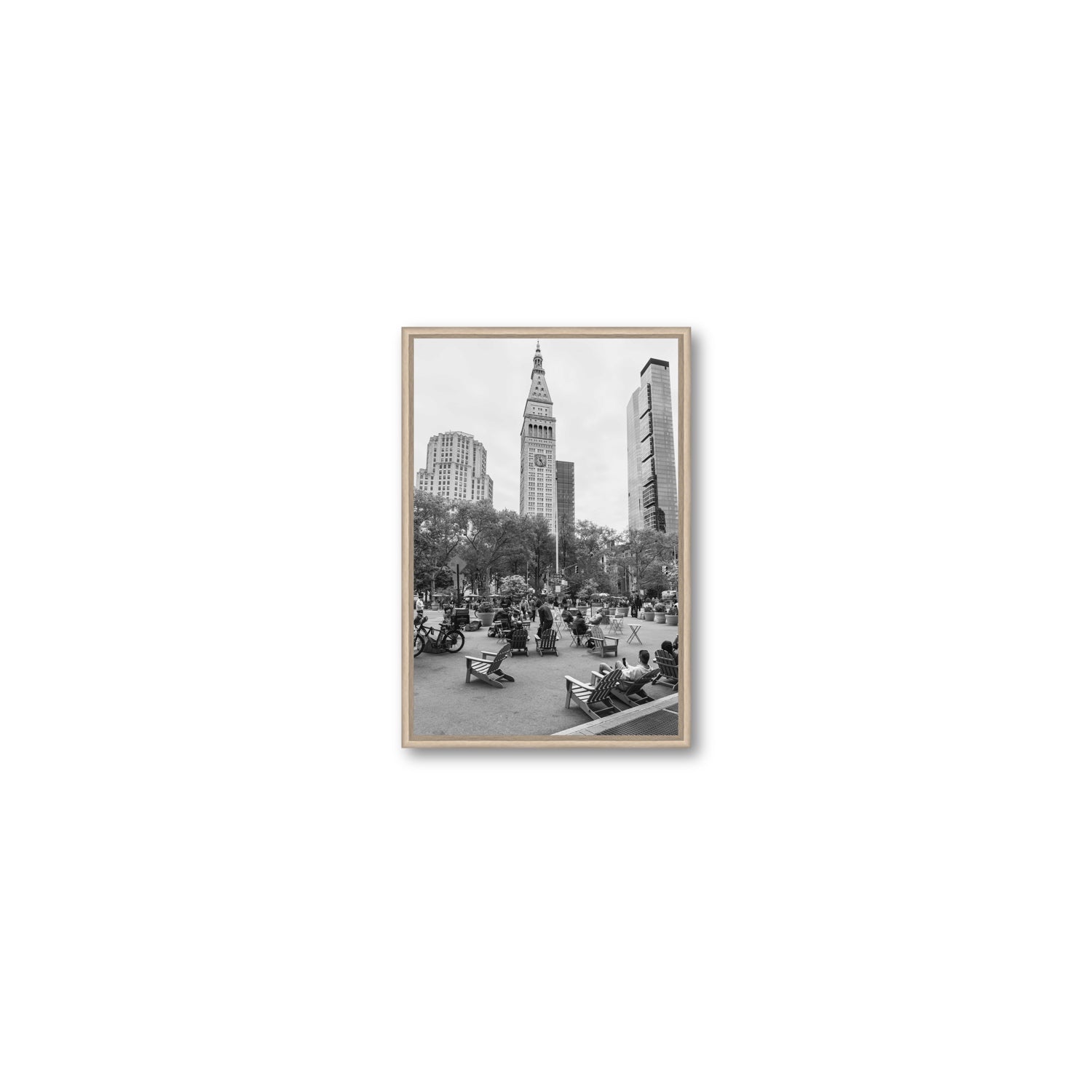 Timeless New York New York NYC Black & White wall art Small fine art canvas in natural oak float frame