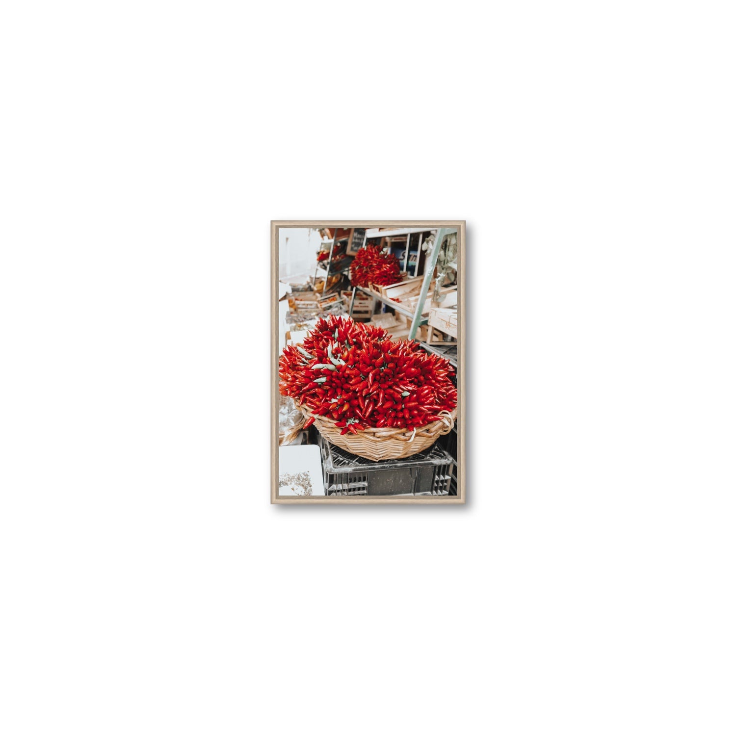 Spicy Bunch Puglia Italian wall art Small fine art canvas in natural oak float frame