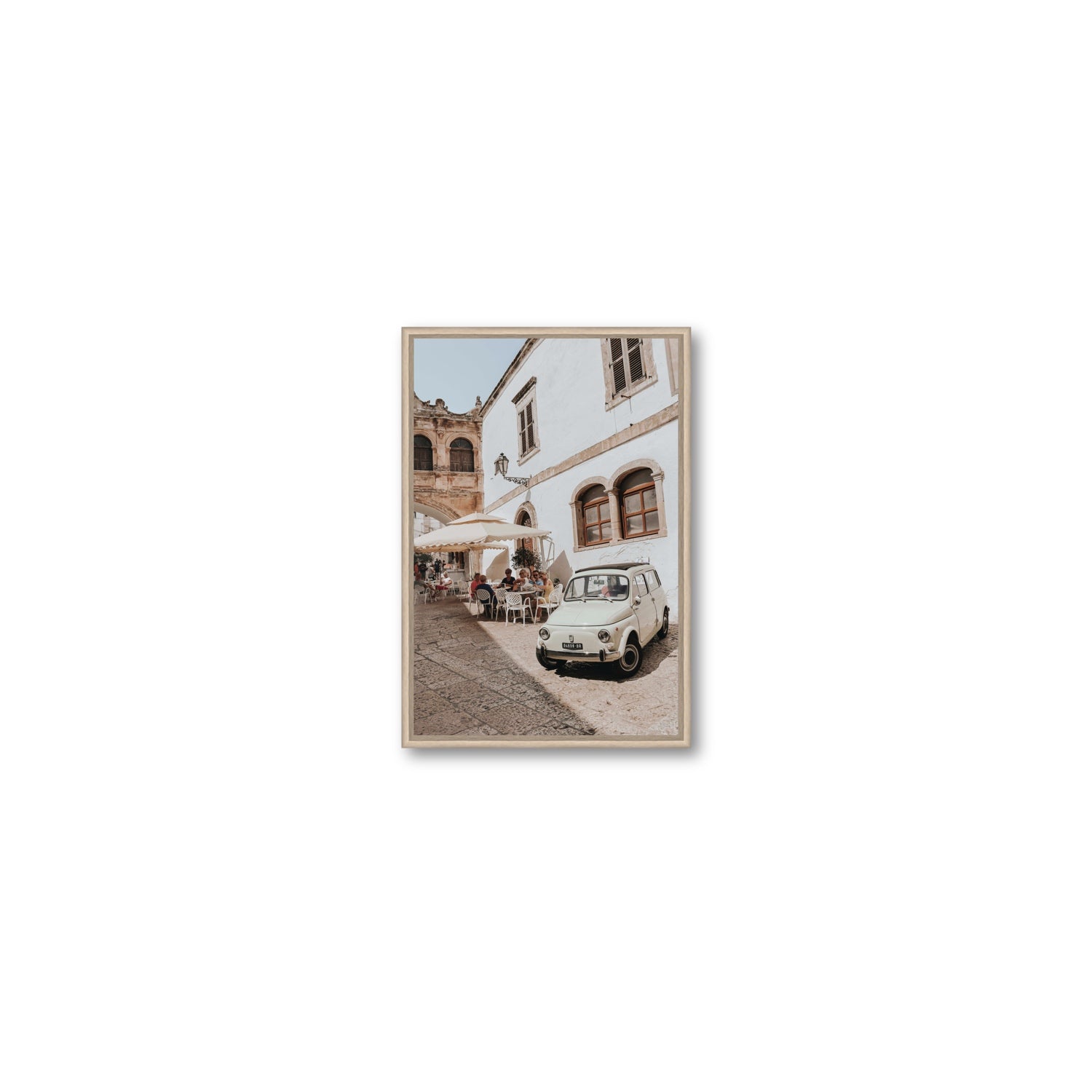 Piazza di Ostuni Puglia Italian wall art Small fine art canvas in natural oak float frame