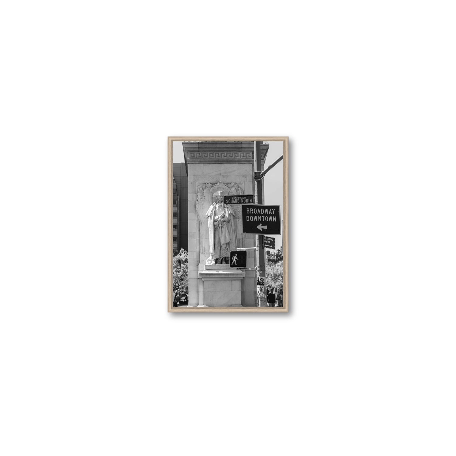 Silent Sentinels New York NYC Black & White wall art Small fine art canvas in natural oak float frame