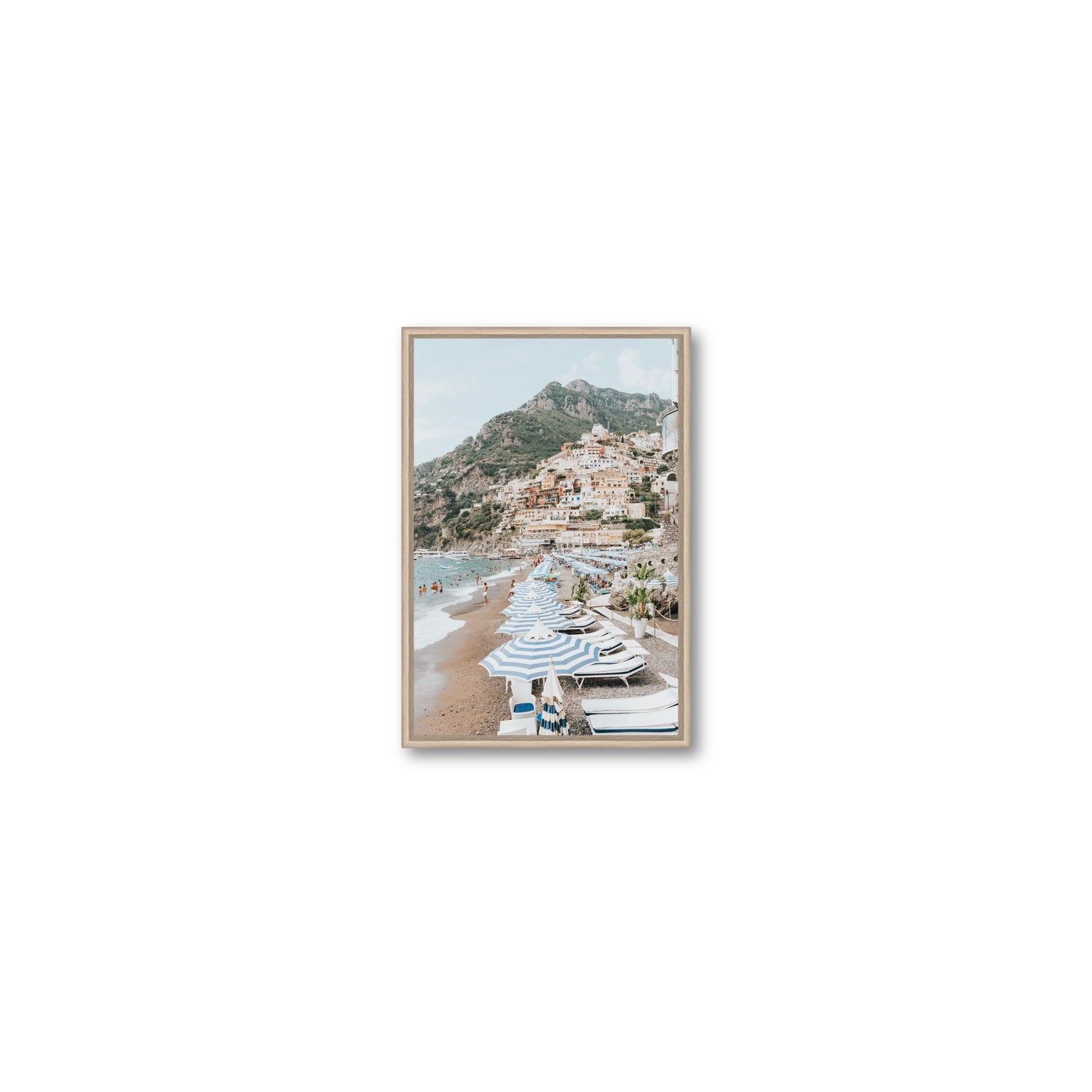 The Cliffside Village fine art print, Positano, Italy, Small, Natural Oak Float Frame, Fine Art Canvas
