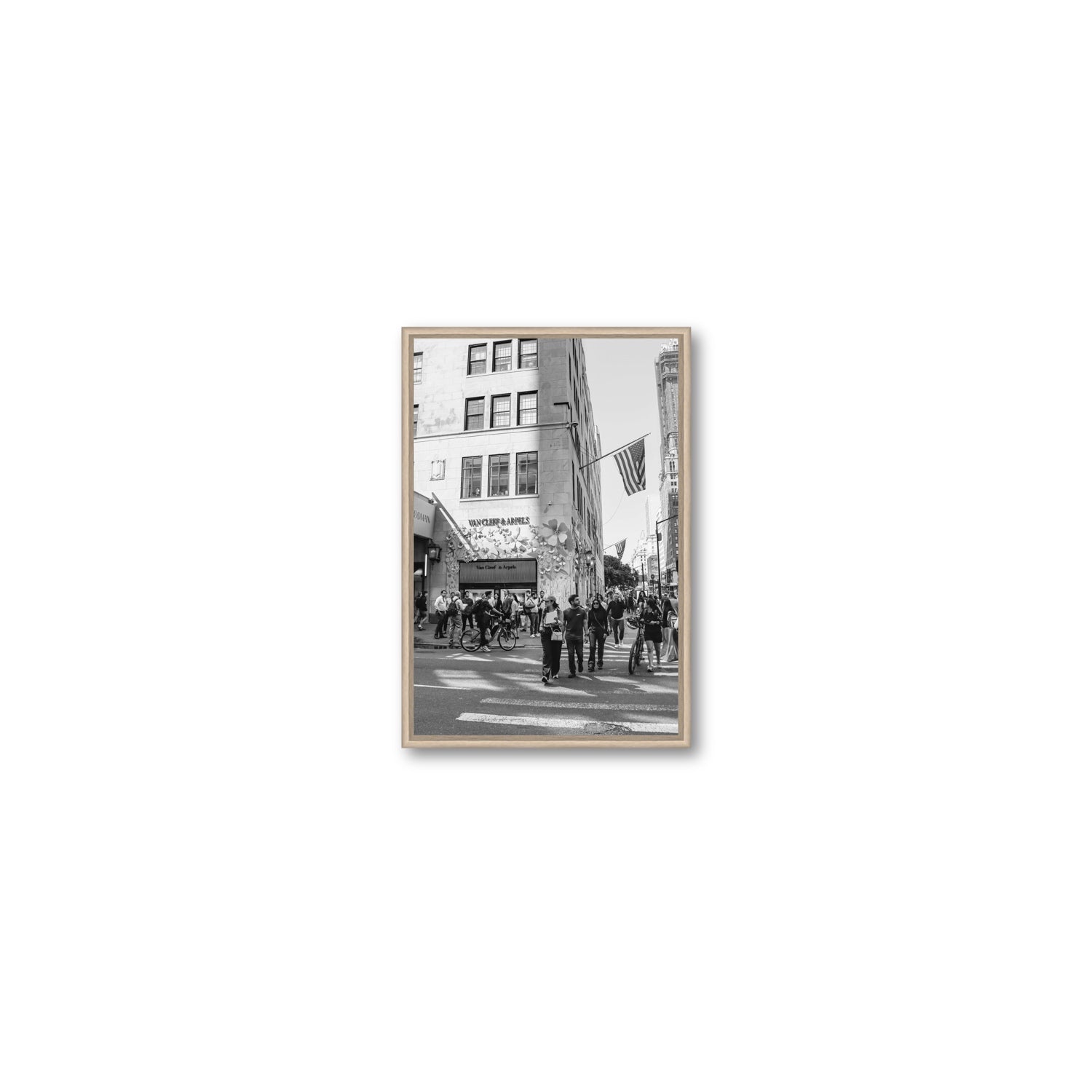 Sidewalk Shuffle New York NYC Black & White wall art Small fine art canvas in natural oak float frame