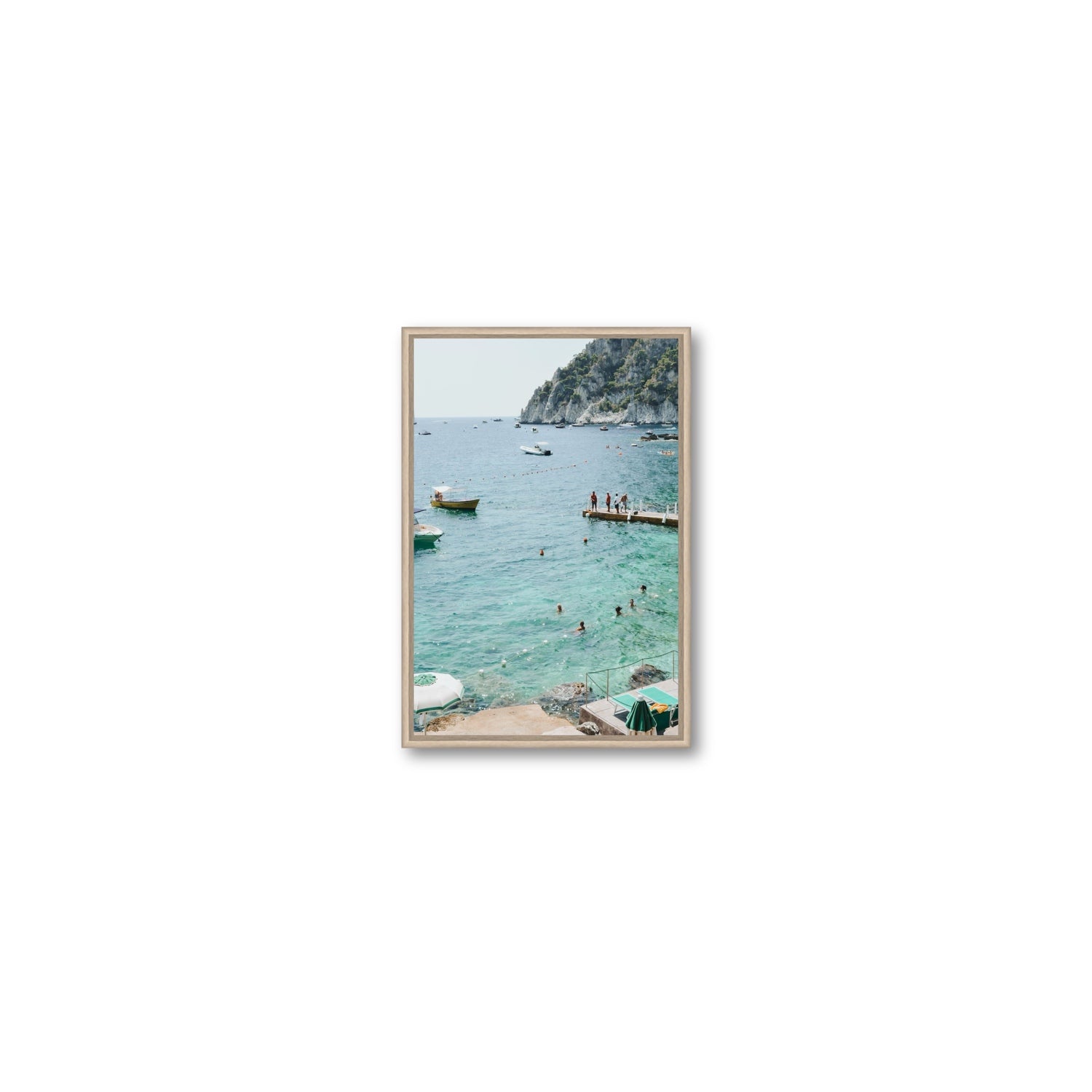 Delizia Pomeridiana Capri coastal wall art Small fine art canvas in natural oak float frame