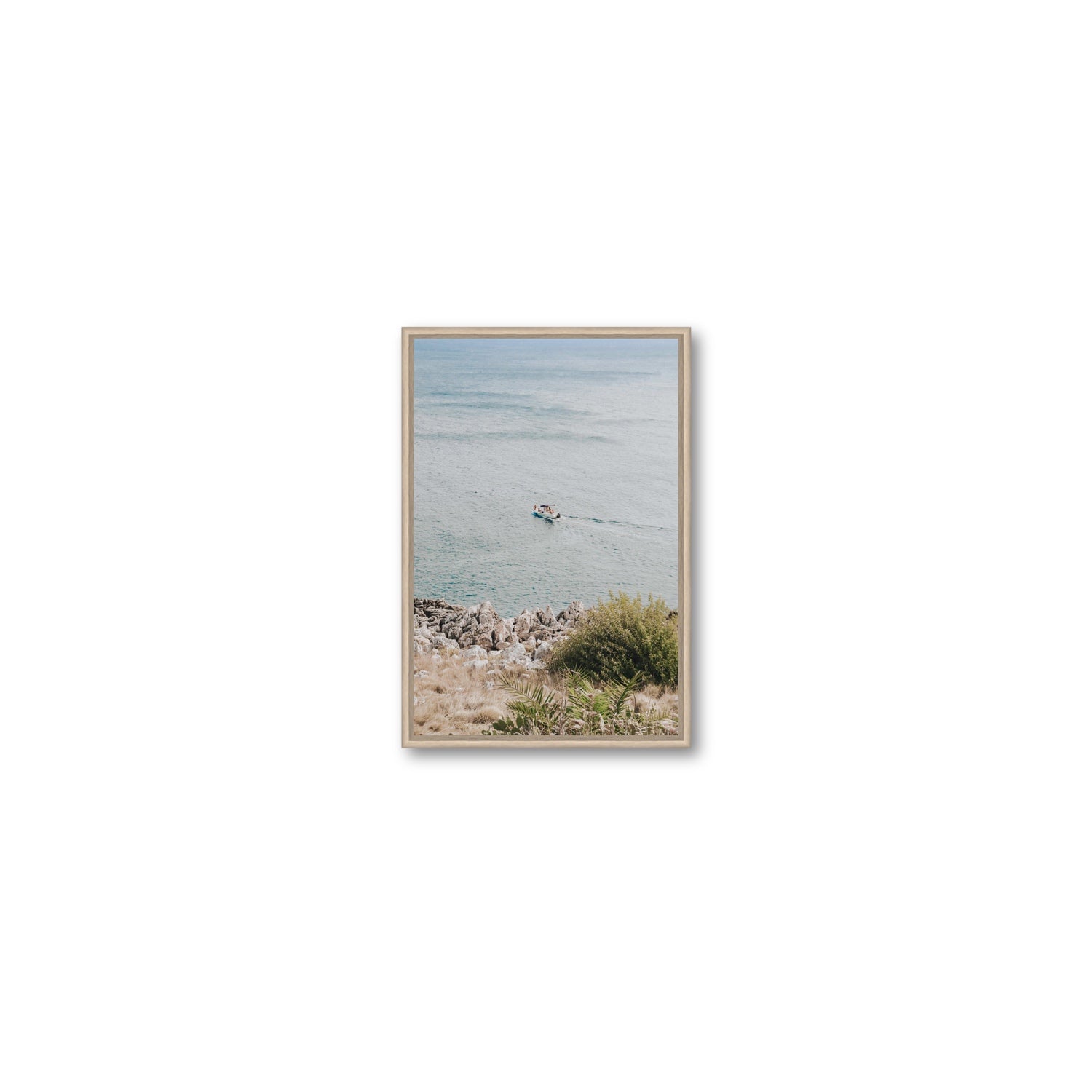 Puglian Departure Puglia coastal Italian wall art Small fine art canvas in natural oak float frame