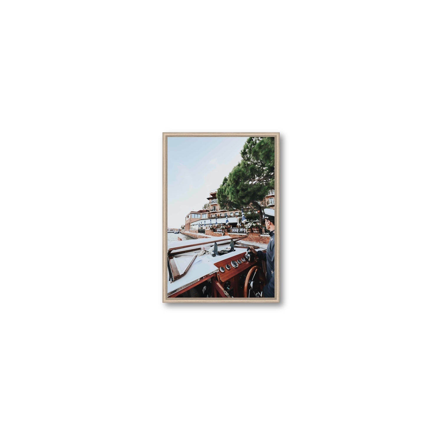The Driver Venice Canal Italian wall art Small fine art canvas in natural oak float frame