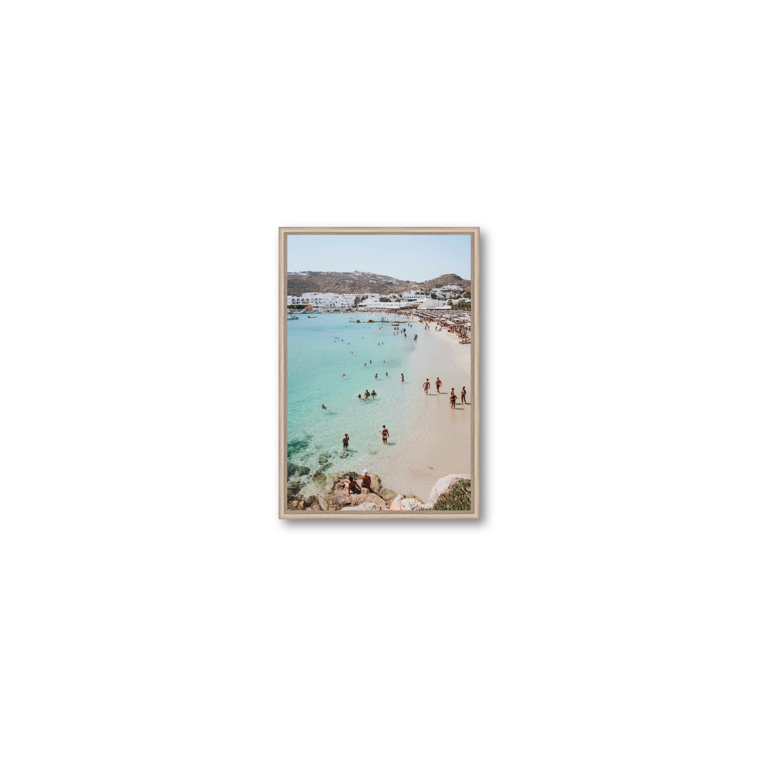 Breathe In The Salty Air Mykonos Greek island wall art Small fine art canvas in natural oak float frame