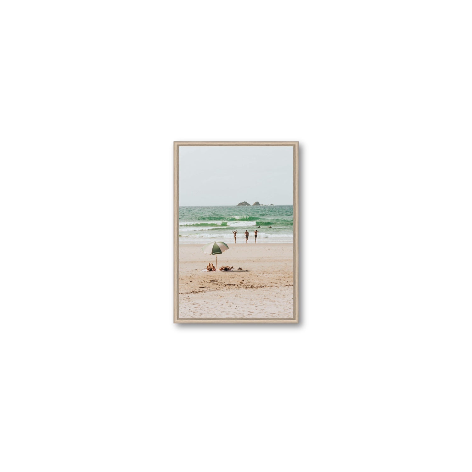 Escape The Ordinary Byron Bay coastal decor wall art Small fine art canvas in natural oak float frame
