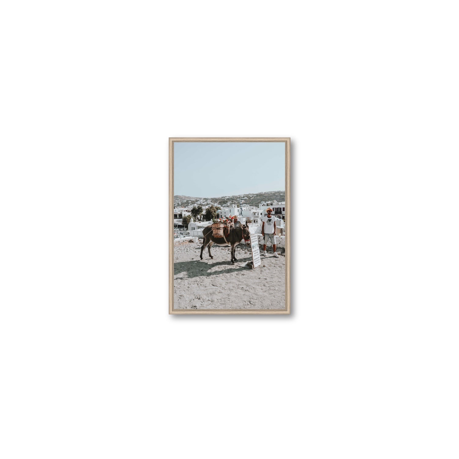 Let The Journey Begin Mykonos Greek island wall art Small fine art canvas in natural oak float frame