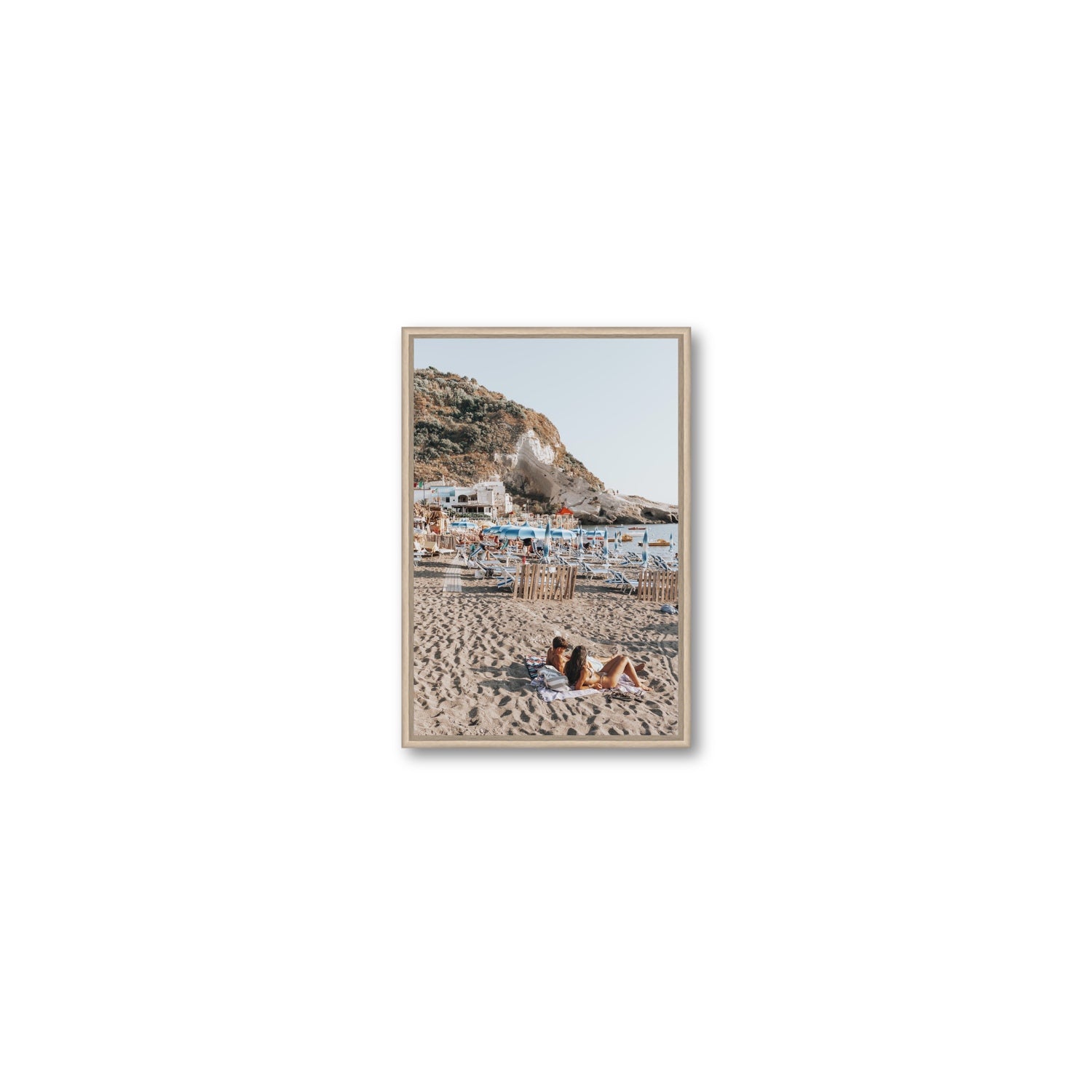 Beach Buddies fine art print, Ischia, Italy, Small, Natural Oak Float Frame, Fine Art Canvas