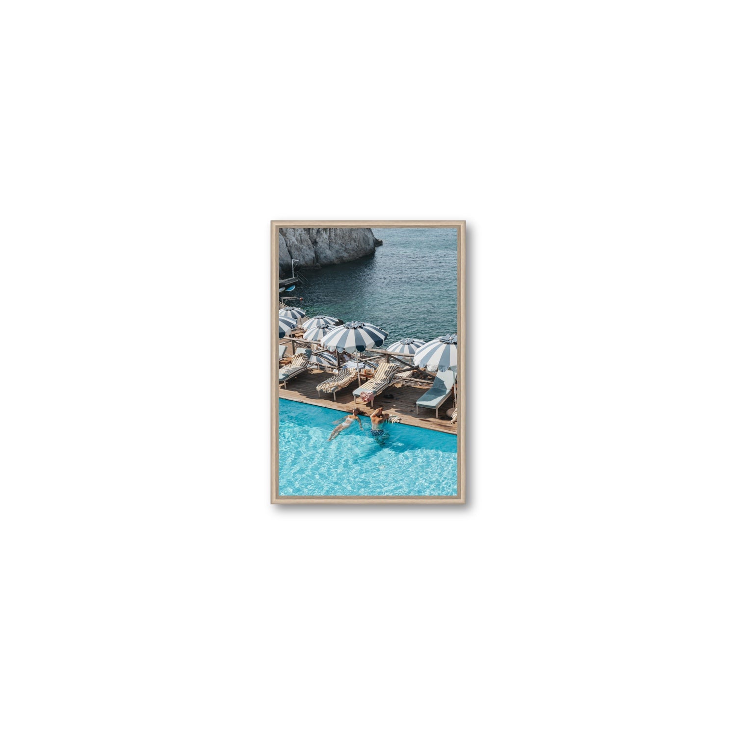 I'm Busy Ischia Italian coastal Mediterranean wall art Small fine art canvas in natural oak float frame