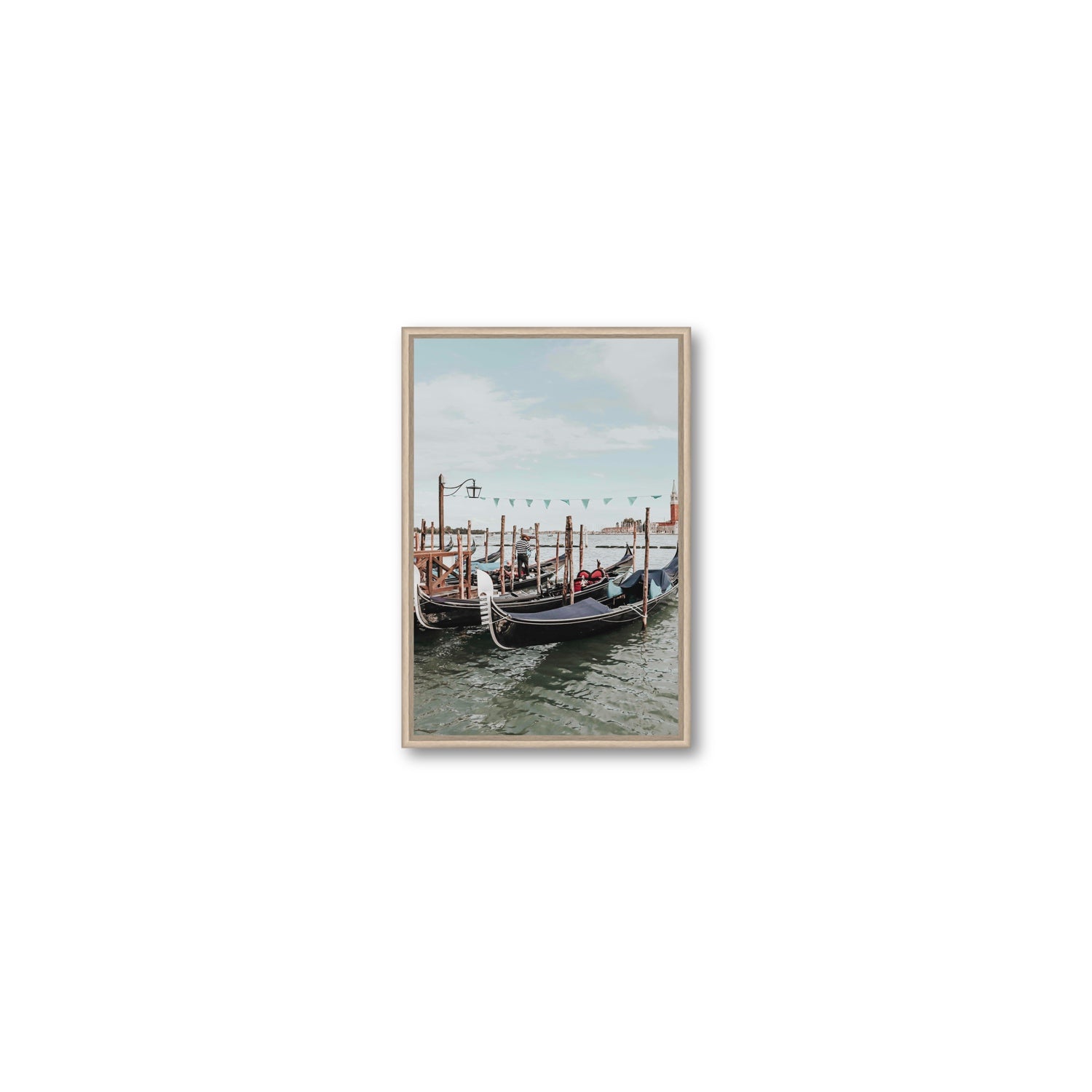 The Gondolier Venice Gondola Italian wall art Small fine art canvas in natural oak float frame