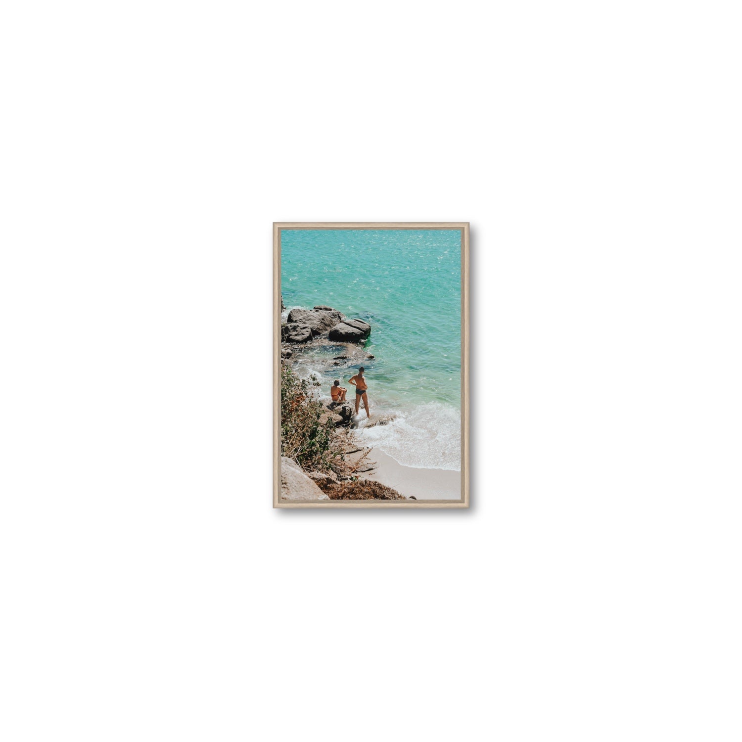 Scene Stealers Mykonos Greek island wall art Small fine art canvas in natural oak float frame
