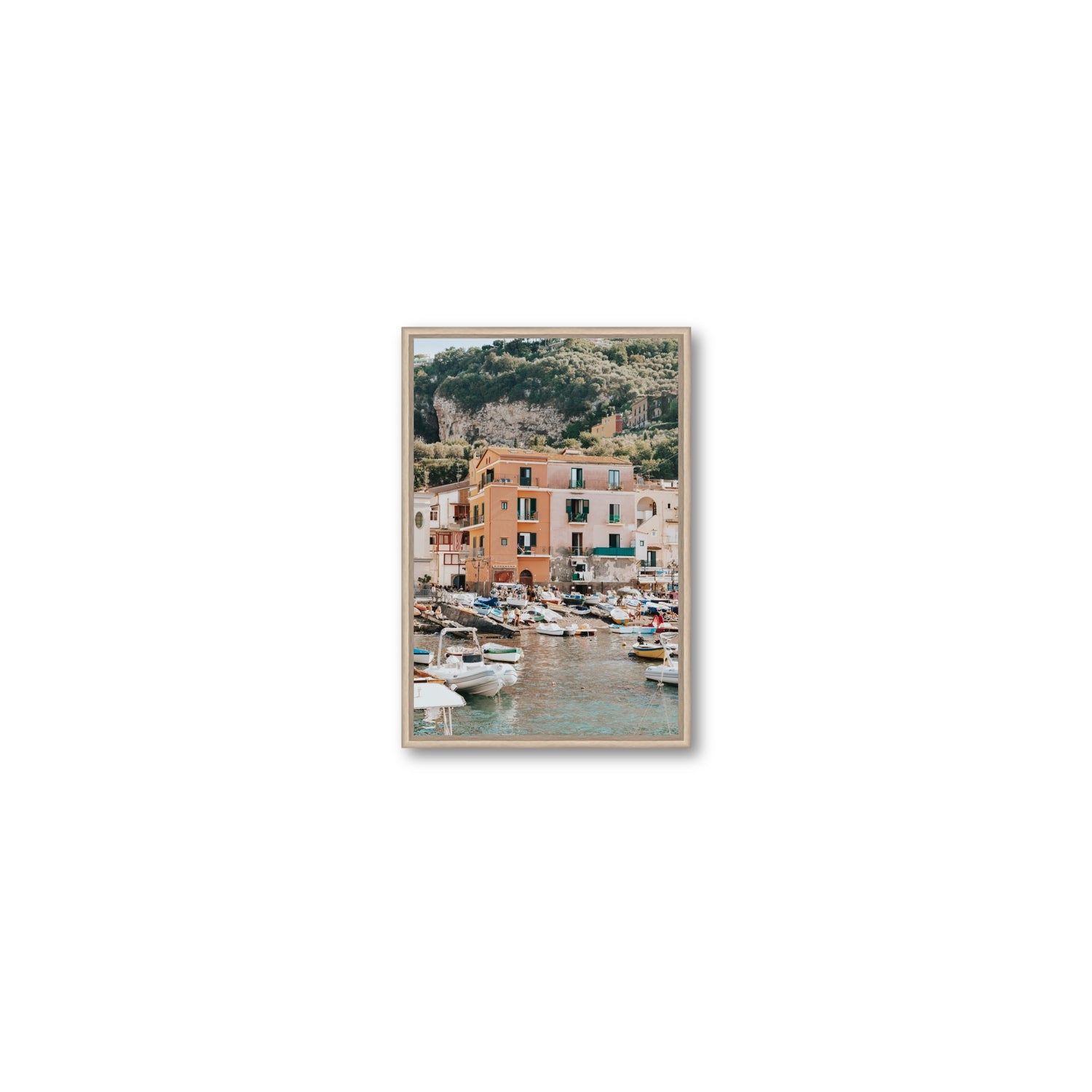 Boatyard Bliss fine art print, Sorrento, Italy, Small, Natural Oak Float Frame, Fine Art Canvas
