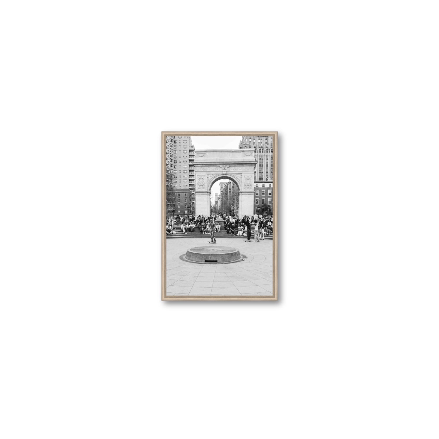 Concrete Conqueror New York NYC Skateboard wall art Small fine art canvas in natural oak float frame