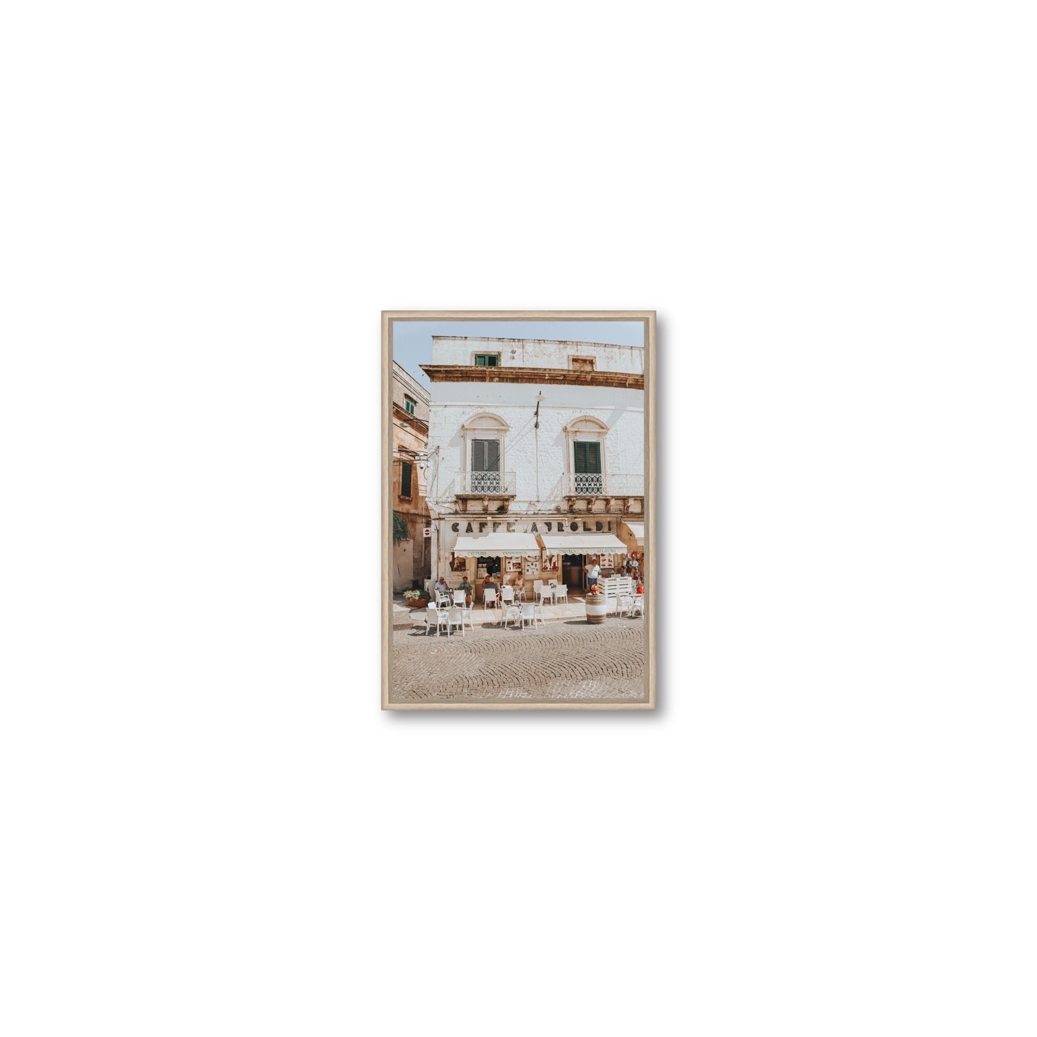 L'Ora di Pranzo Puglia L’Ora di Pranzo Italian art print Small fine art canvas in natural oak float frame