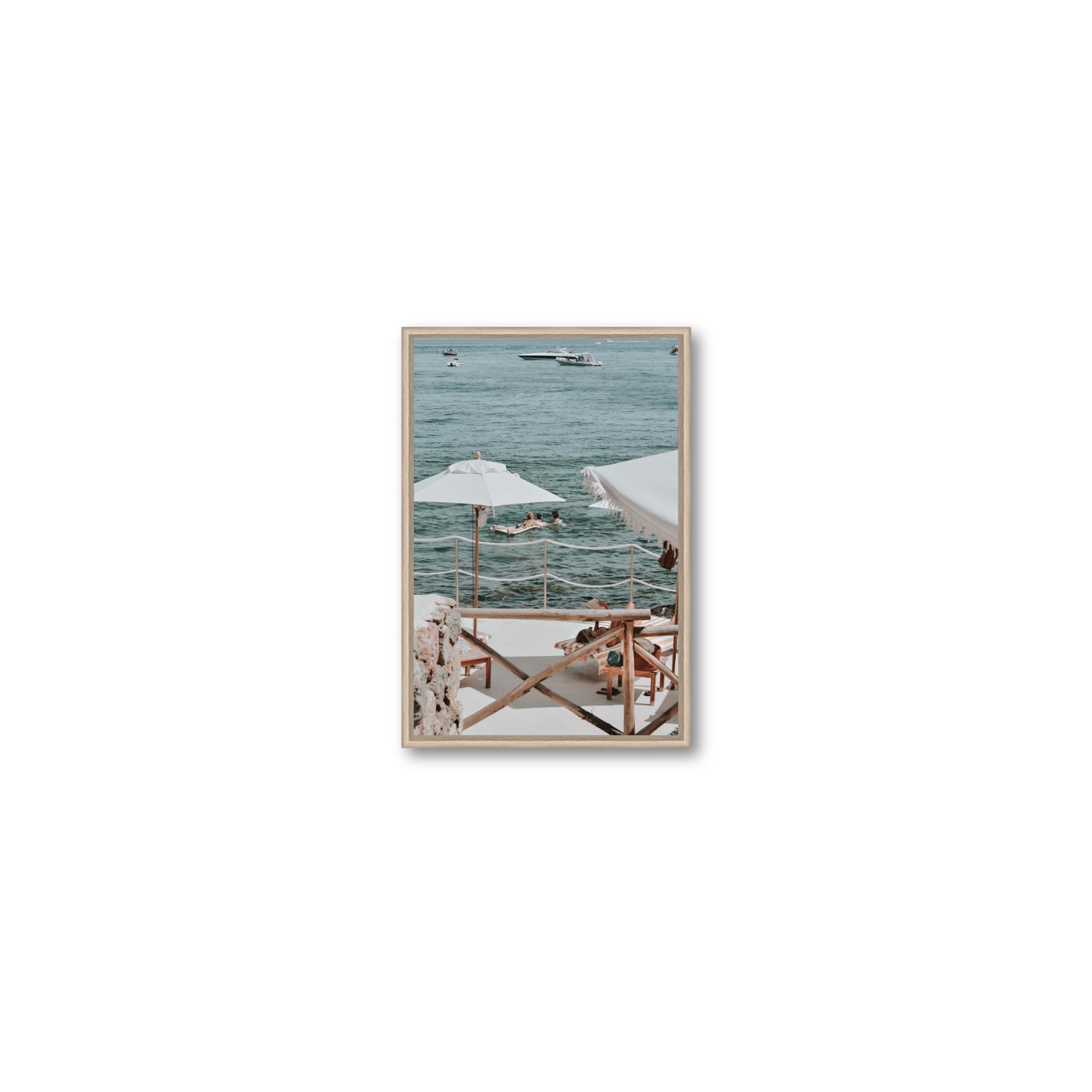 Hideaway Tuscany coastal Mediterranean wall art Small fine art canvas in natural oak float frame