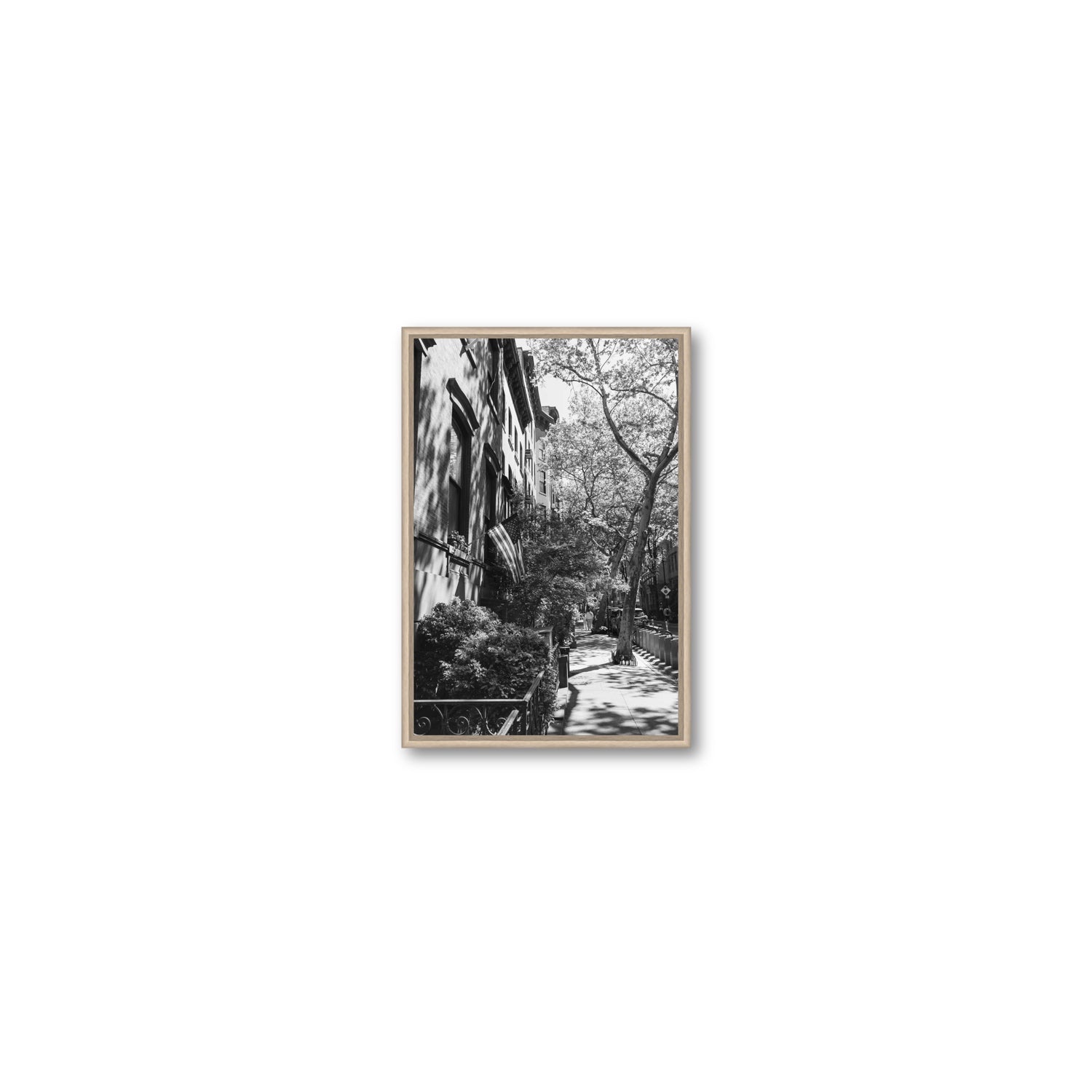 Urban Patriotism New York NYC Black & White wall art Small fine art canvas in natural oak float frame