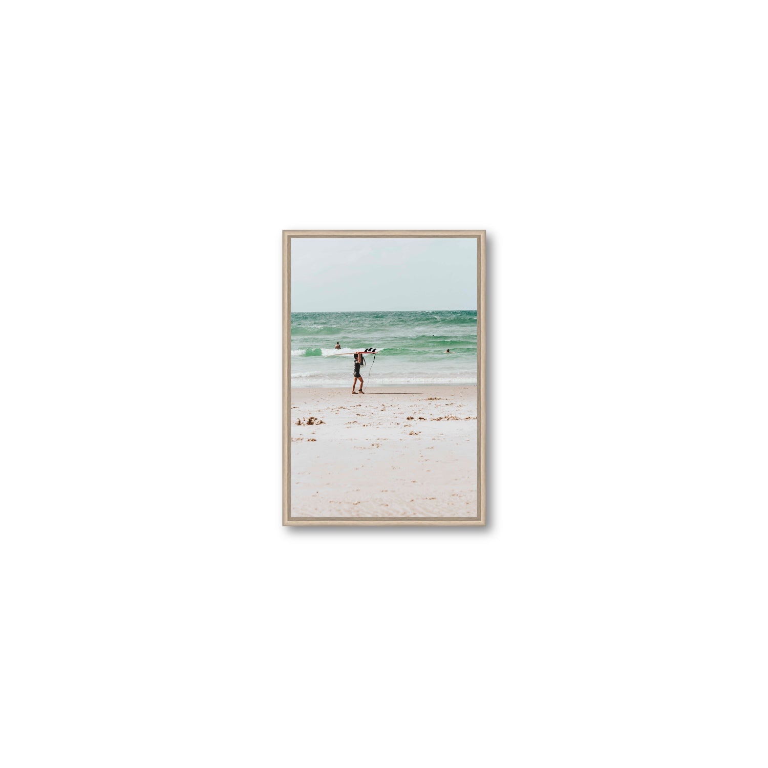 Grommet Byron Bay Surf coastal wall art Small fine art canvas in natural oak float frame