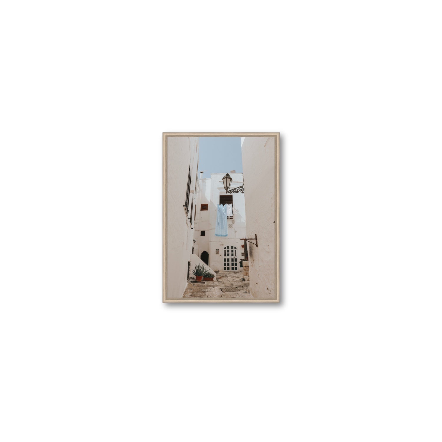 Laundry Day fine art print, Puglia, Italy, Small, Natural Oak Float Frame, Fine Art Canvas