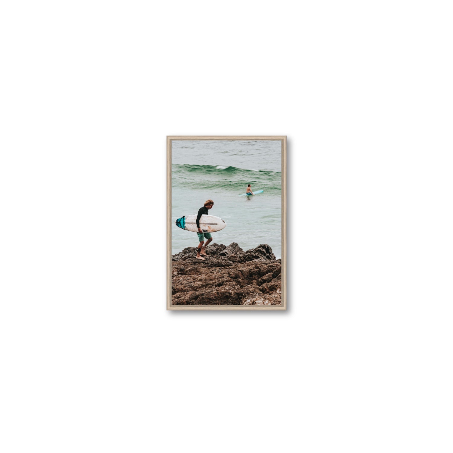 Not All Who Wander Are Lost Byron Bay Surf wall art Small fine art canvas in natural oak float frame
