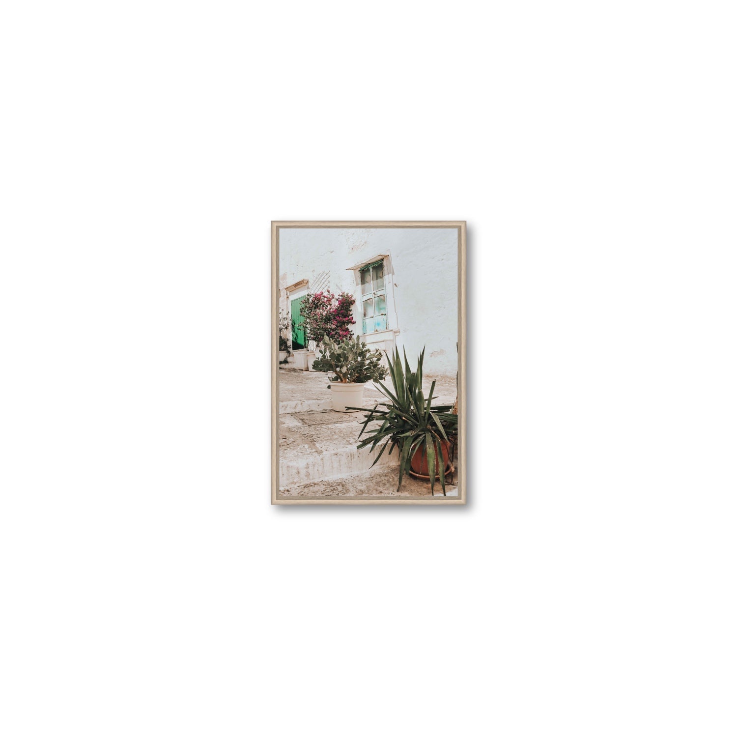 Giardino Segreto Puglia Ostuni wall art Small fine art canvas in natural oak float frame