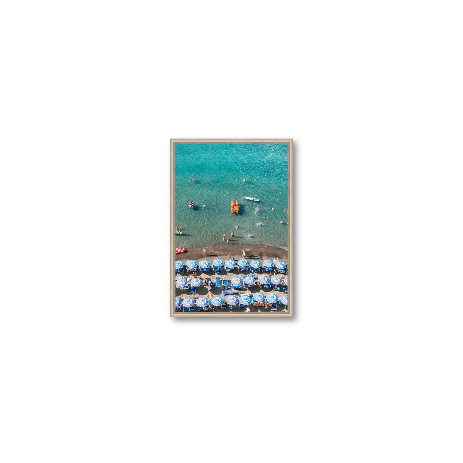 Aquamarine Oasis Sorrento Italian coastal wall art Small fine art canvas in natural oak float frame