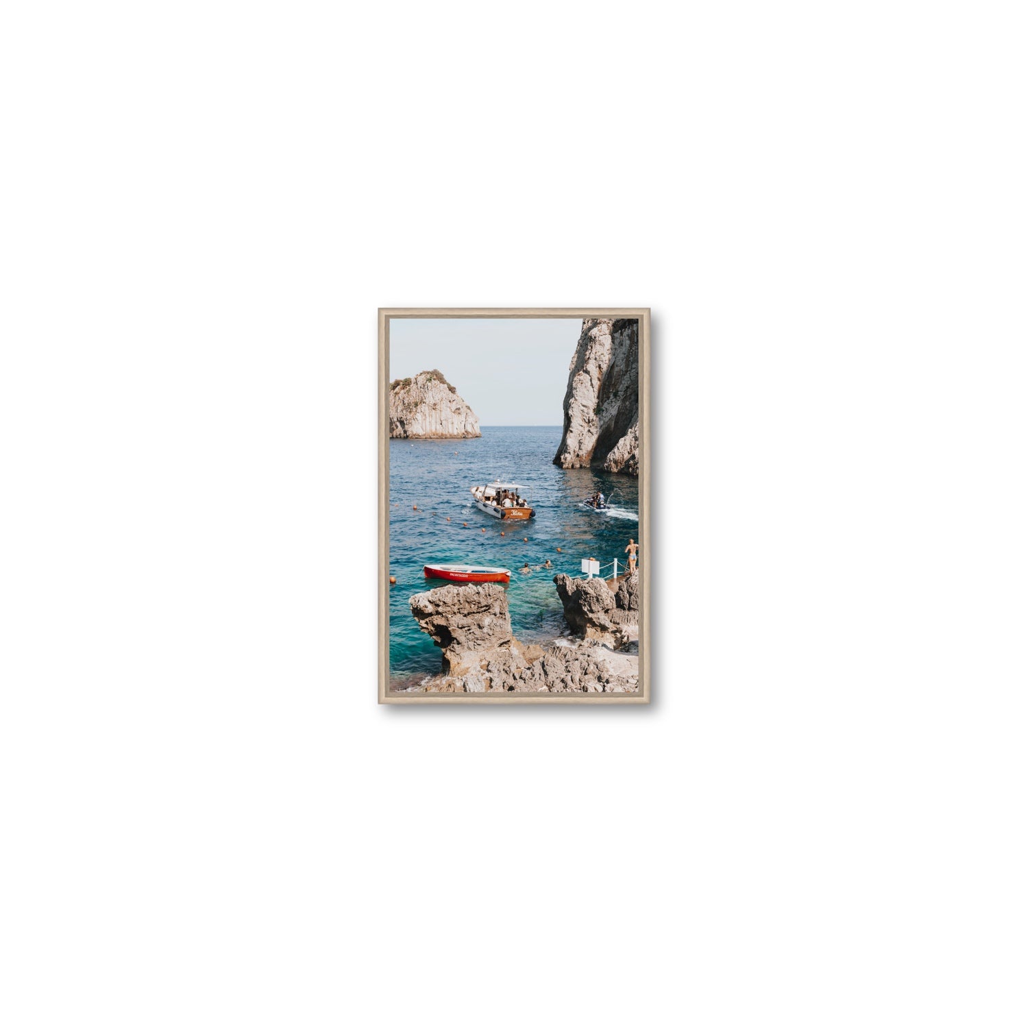 Set Sail fine art print, Capri, Italy, Small, Natural Oak Float Frame, Fine Art Canvas