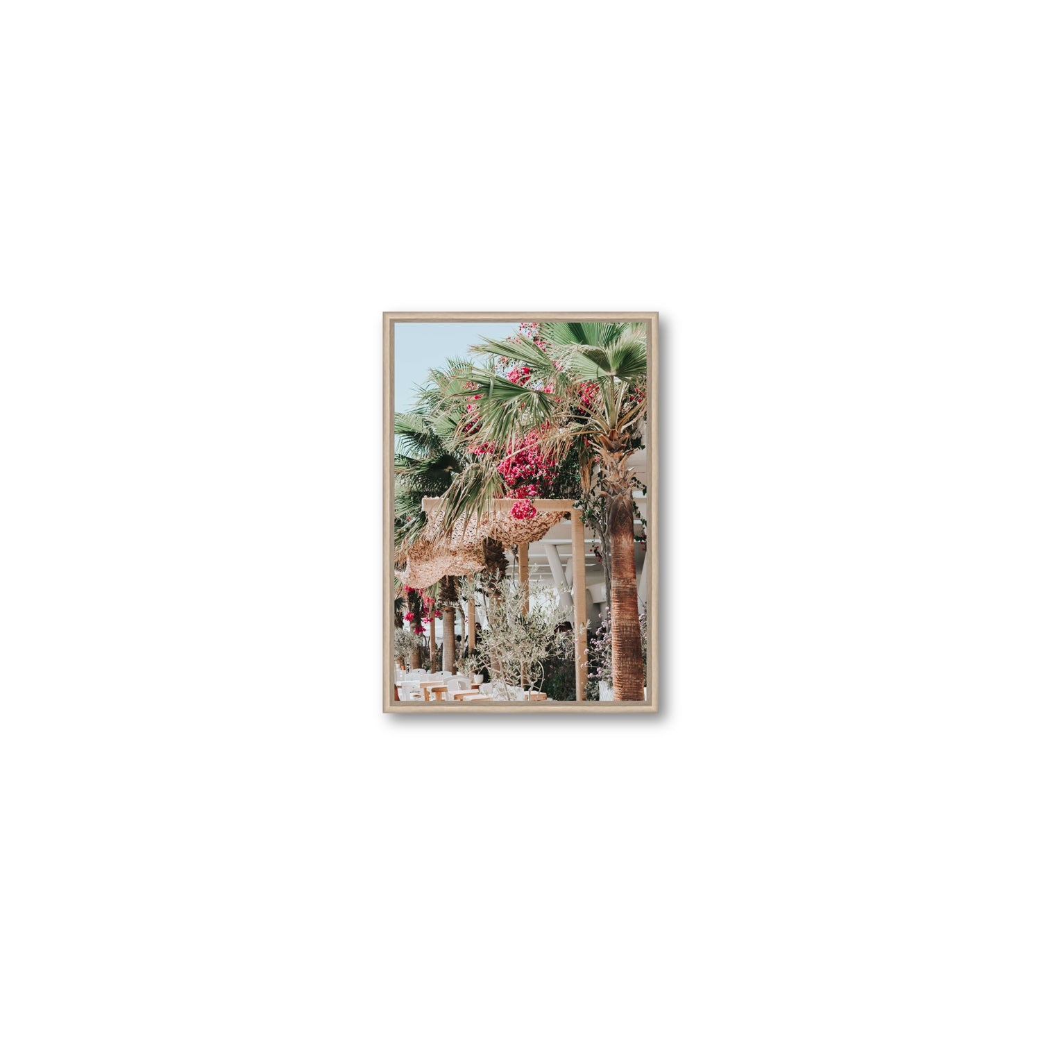 Palm Trees Mykonos Greek island wall art Small fine art canvas in natural oak float frame