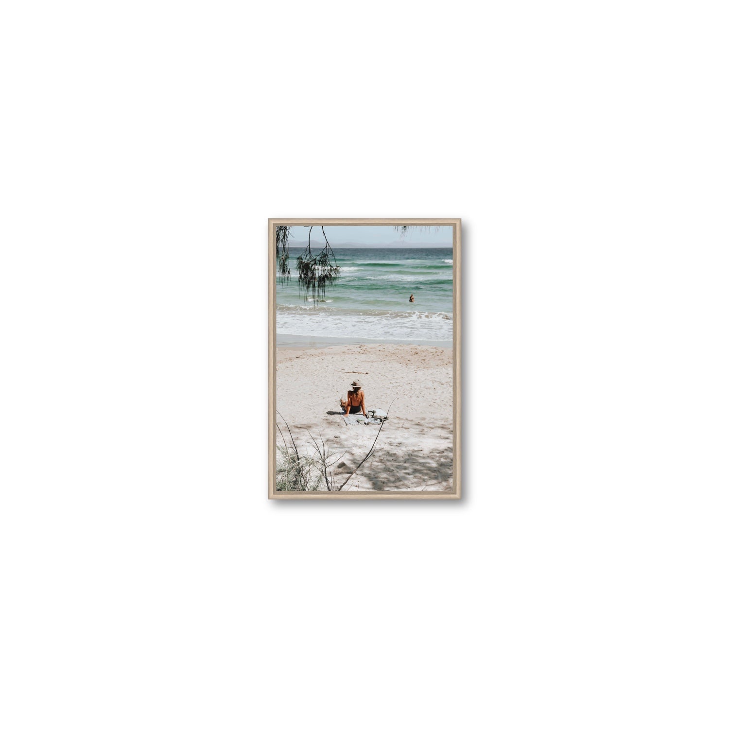 Take It Easy Byron Bay beach coastal decor wall art Small fine art canvas in natural oak float frame